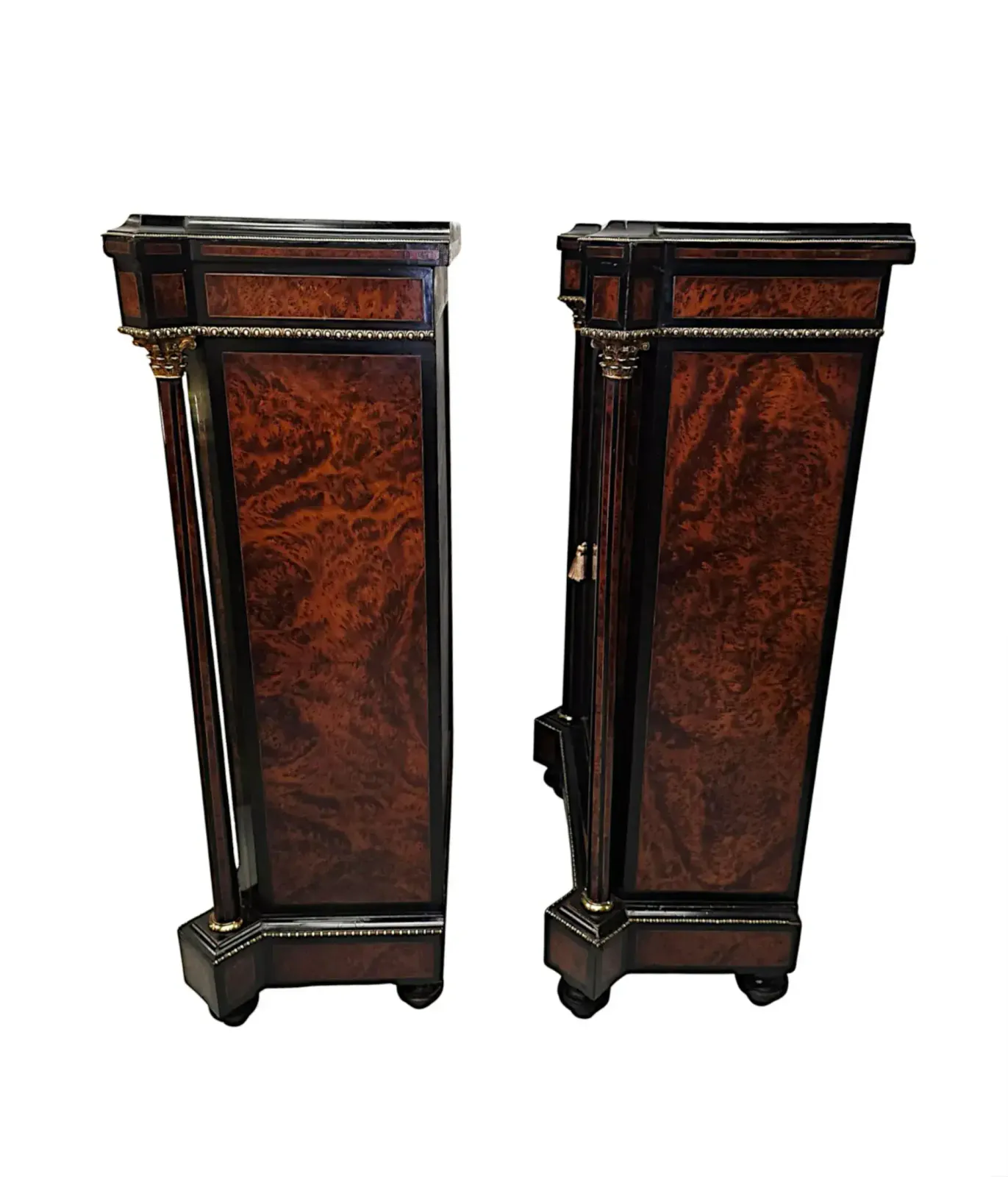 A Very Rare Pair Of 19th Century Inlaid Emboyna And Ebonised Music Or Pier Cabinets photo vinterior