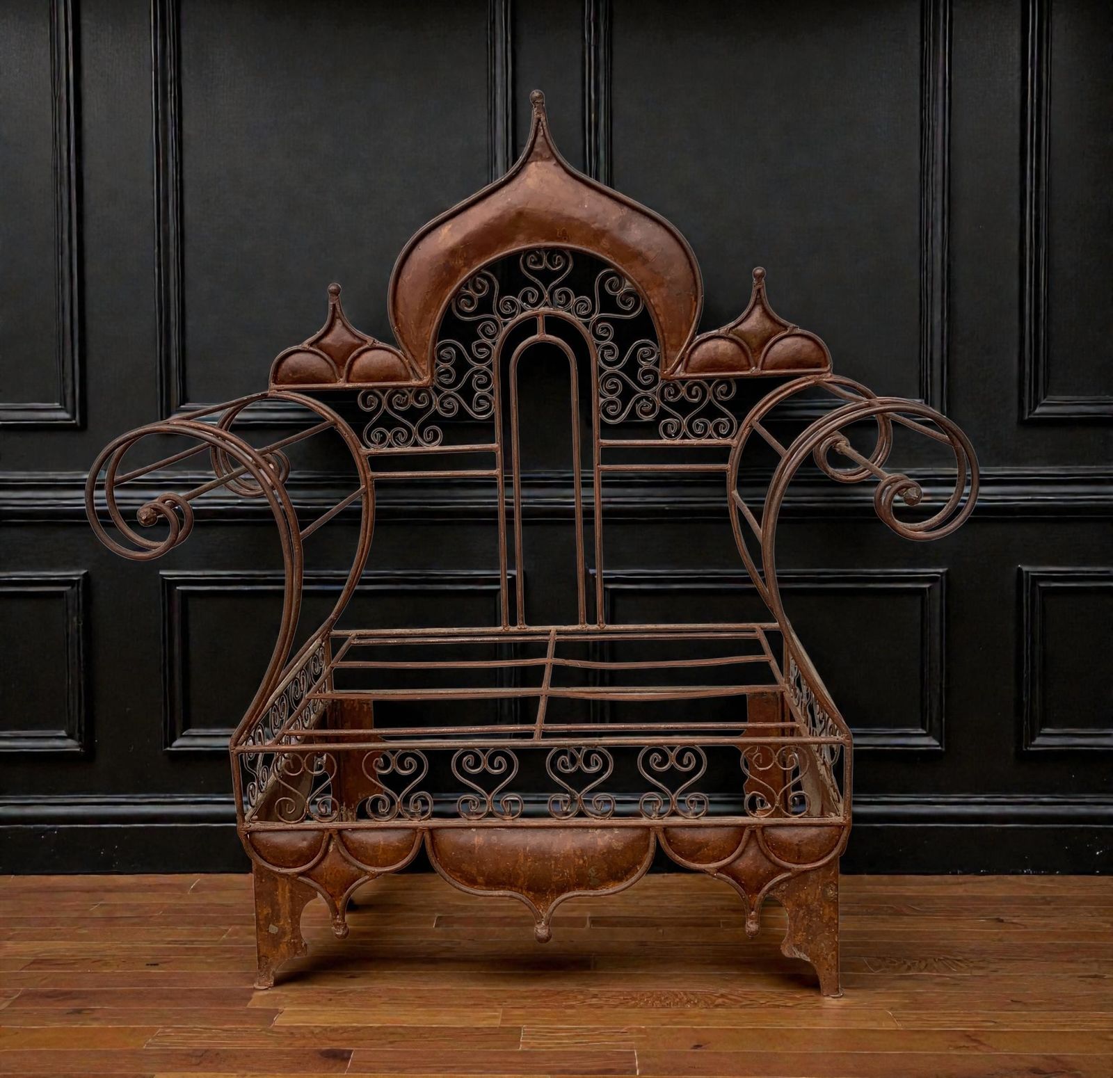 Grand Vintage Moorish Wrought Metal Window Settee Or Architectural Garden Bench