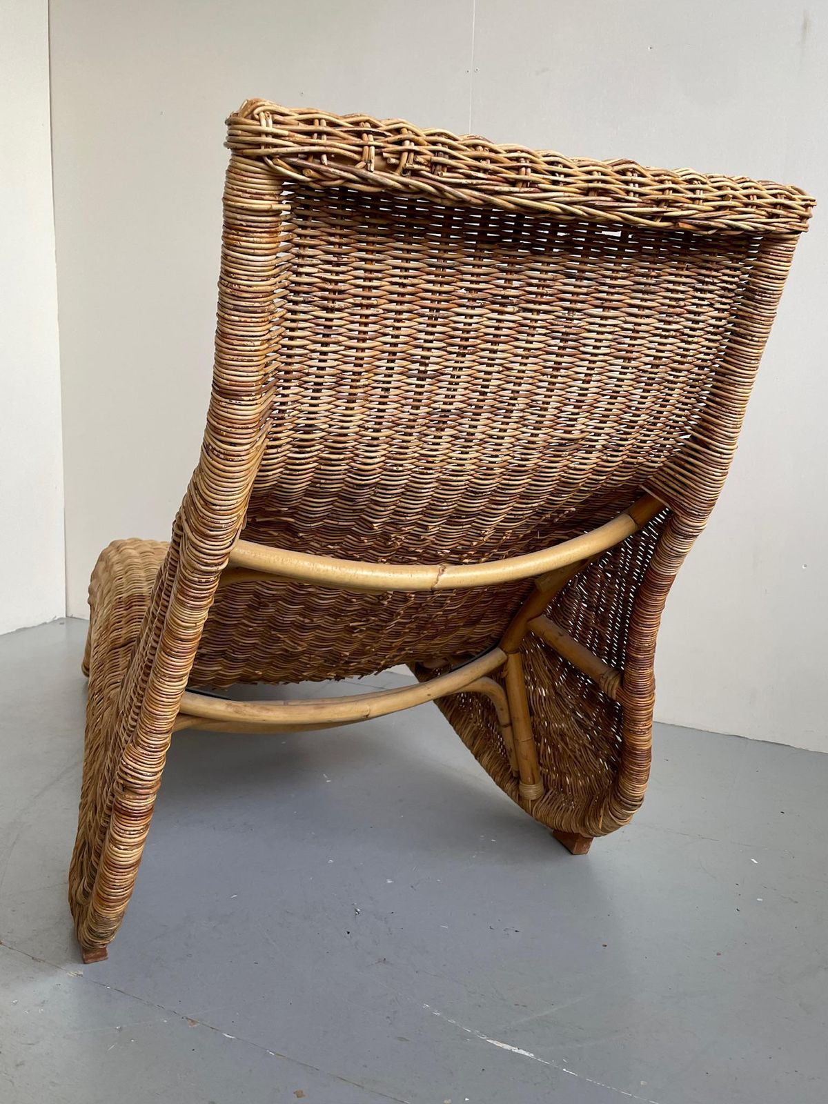 Vintage Ikea Karlskrona Chaise Longue Rattan, Wicker Bamboo 90s Postmodern photo Furniture