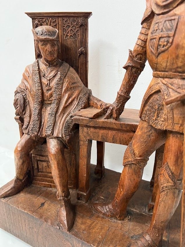 photo for sale Wooden Group Carved With The Effigy Of Two Notables 20th Century