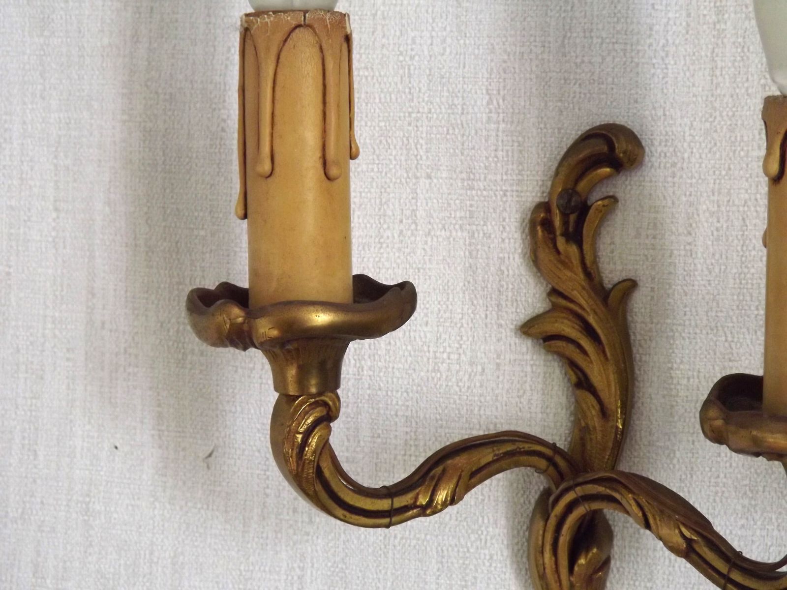 Elegant Vintage French Bronze Double Wall Sconces With Acanthus Leaf Detail photo vintage