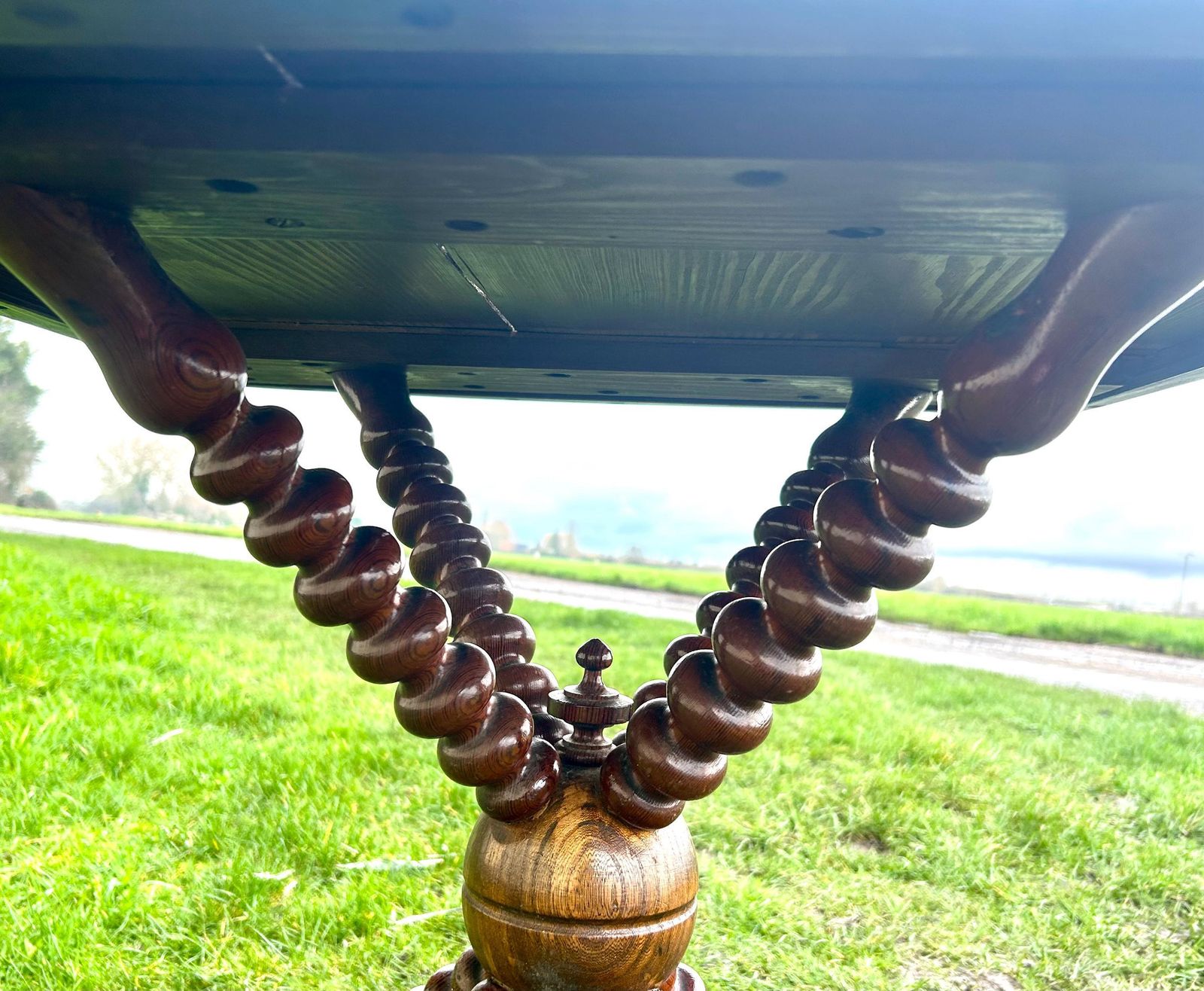 Victorian Pitch Pine Bobbin Wooden Antique Side Table Vintage Arts And Crafts Hall Desk Industrial Occasional Wine Coffee photo buy