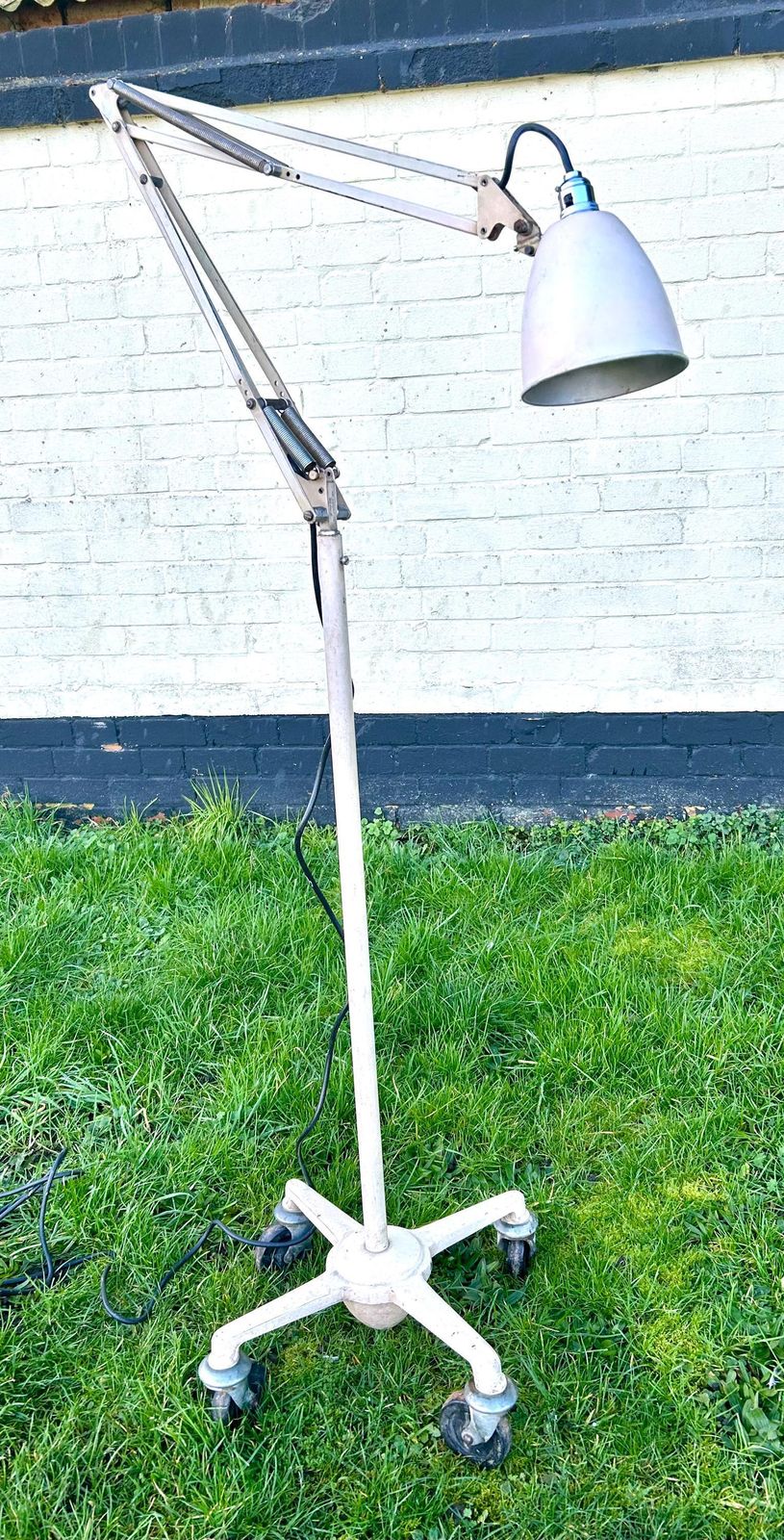 Herbert Terry 1209 Cream Floor Trolley Industrial Vintage Lamp Retro Antique Light Lighting Mancave Mid Century Anglepoise photo for sale