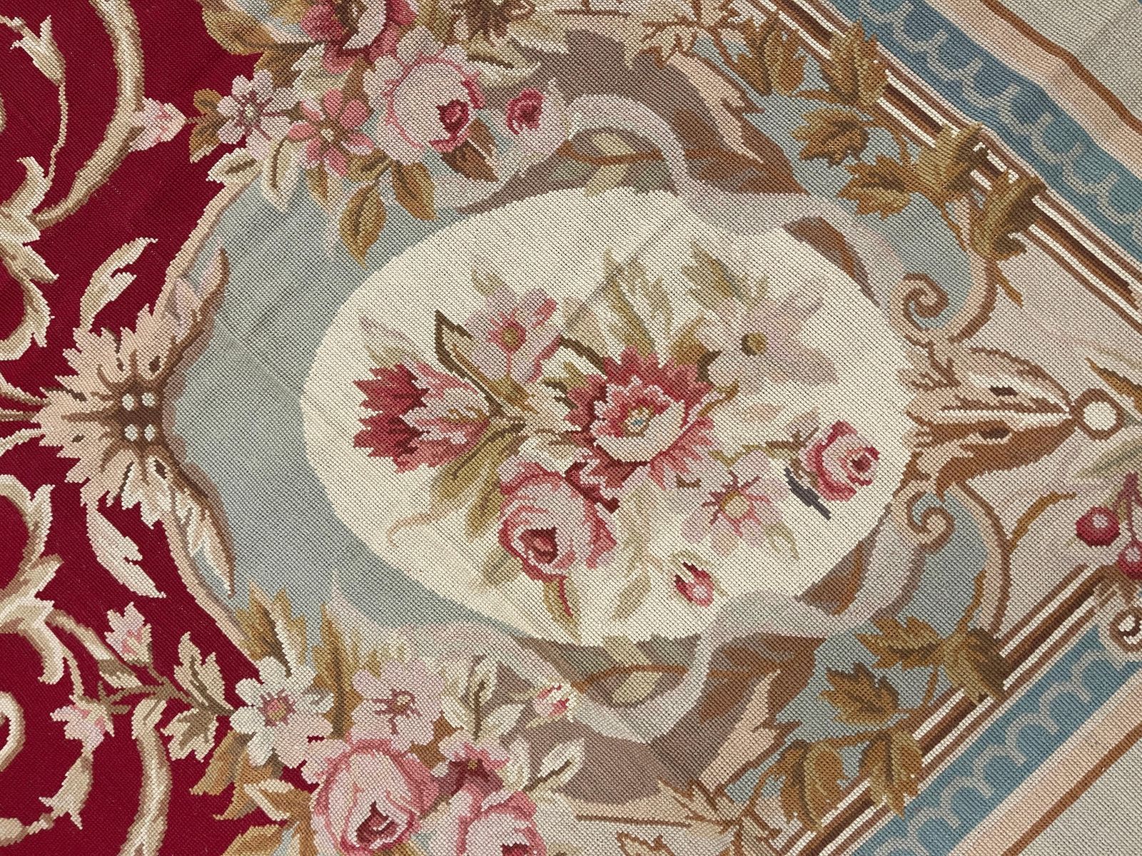 Red Beige Aubusson Rug French Traditional Carpet Handwoven Floral Needlepoint photo 4297.0