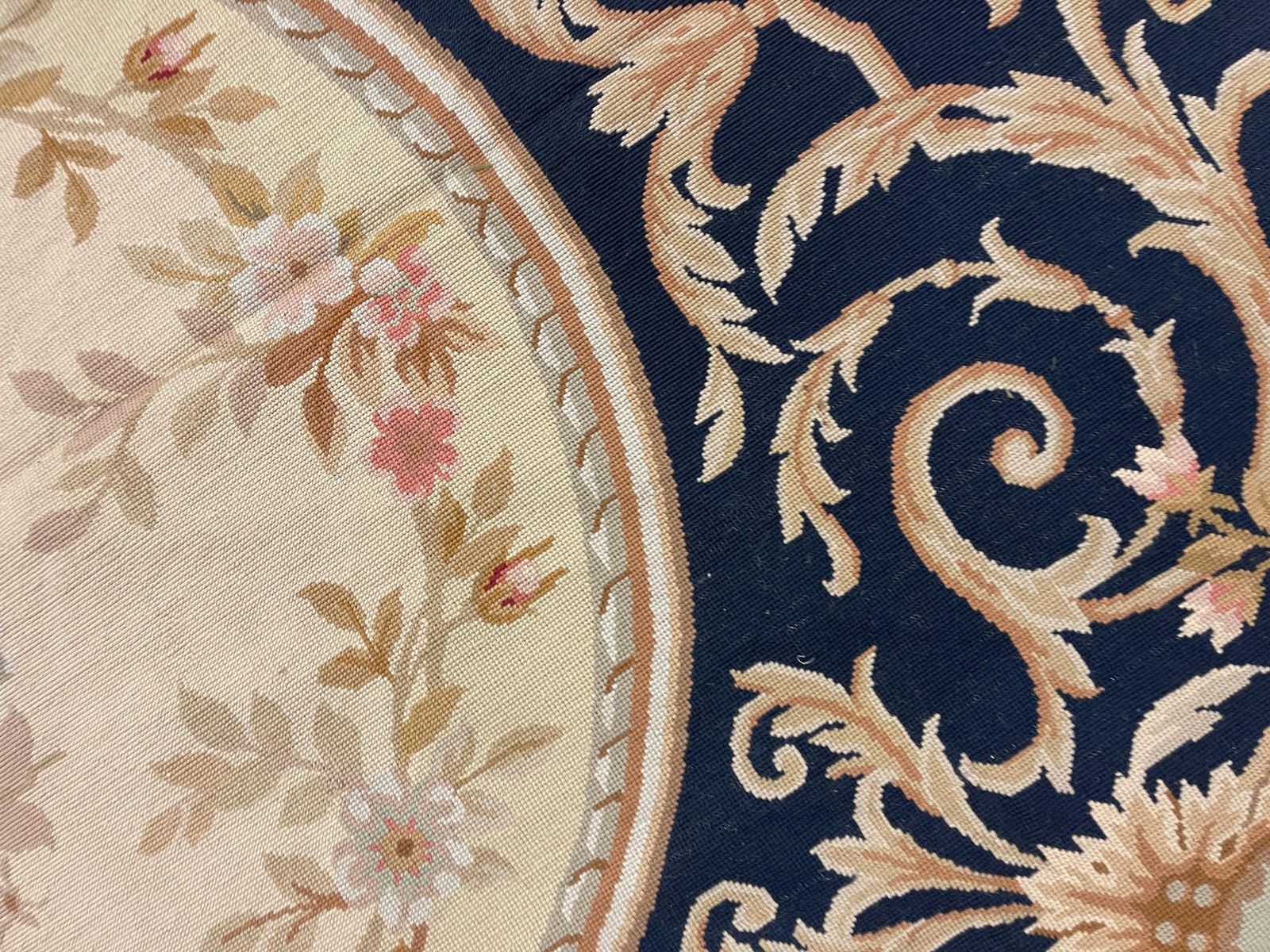 Traditional Aubusson Rug Handwoven Carpet Navy Blue Wool Needlepoint Home Decor photo vinterior