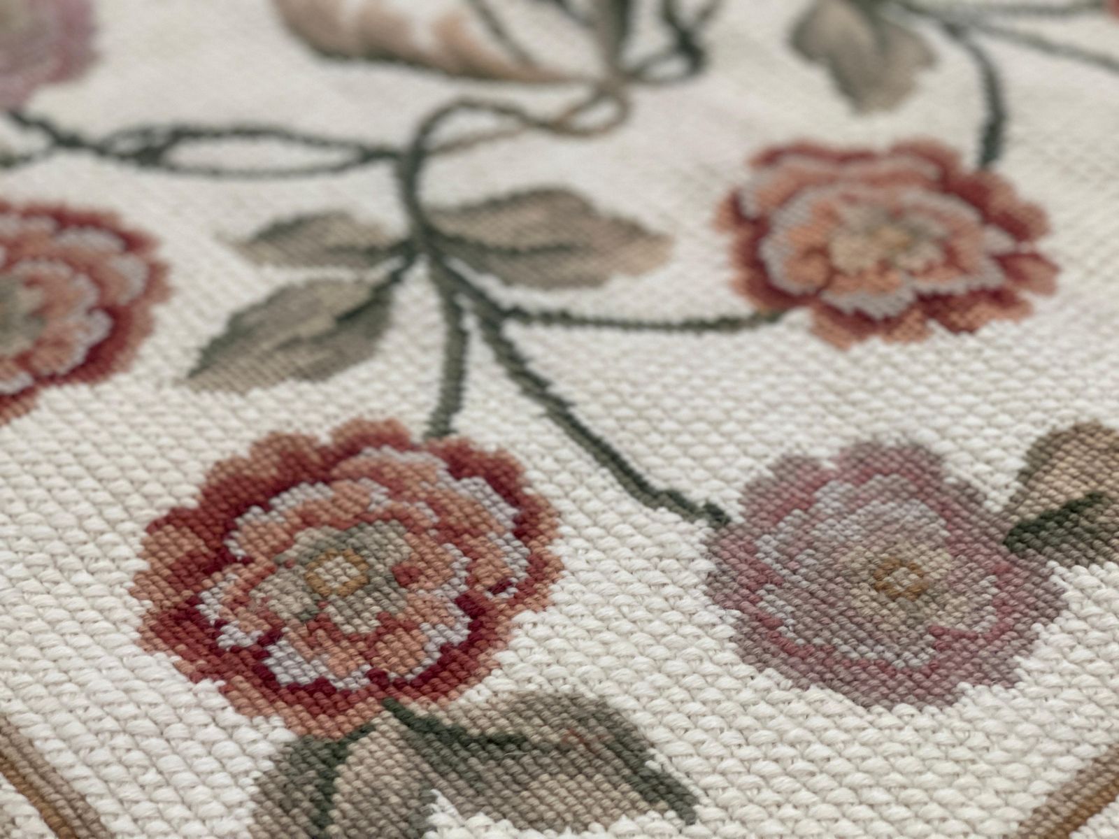 Traditional Beige Carpet Aubusson Rug Floral Handwoven Wool Needlepoint Rug photo Textiles