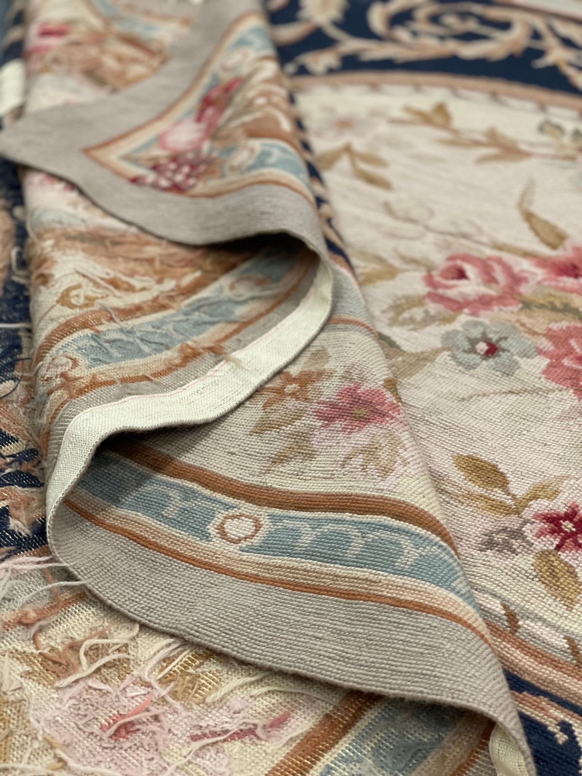 Navy Carpet Aubusson Rug Area Handwoven Wool Needlepoint Home Decor photo furniture