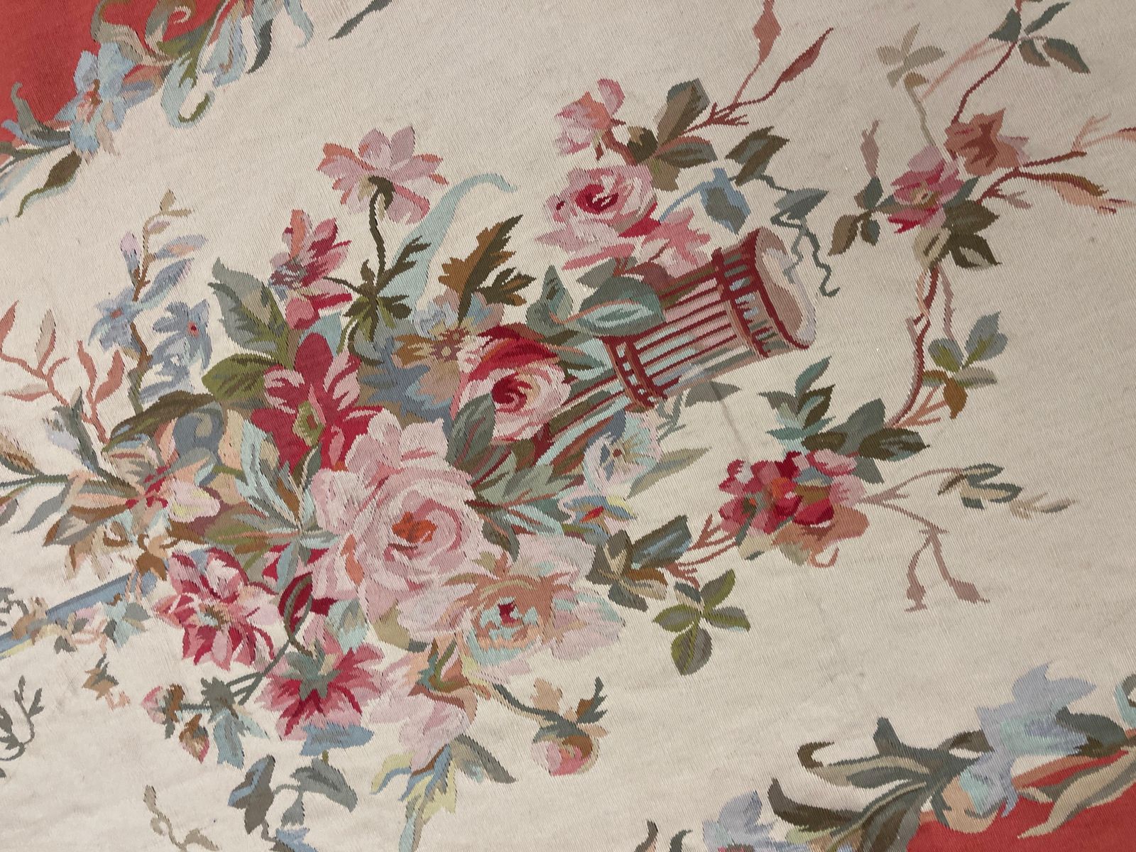 Blush Pink Carpet Aubusson Rug Vase Floral Area Rug Handwoven Home Needlepoint photo vinterior