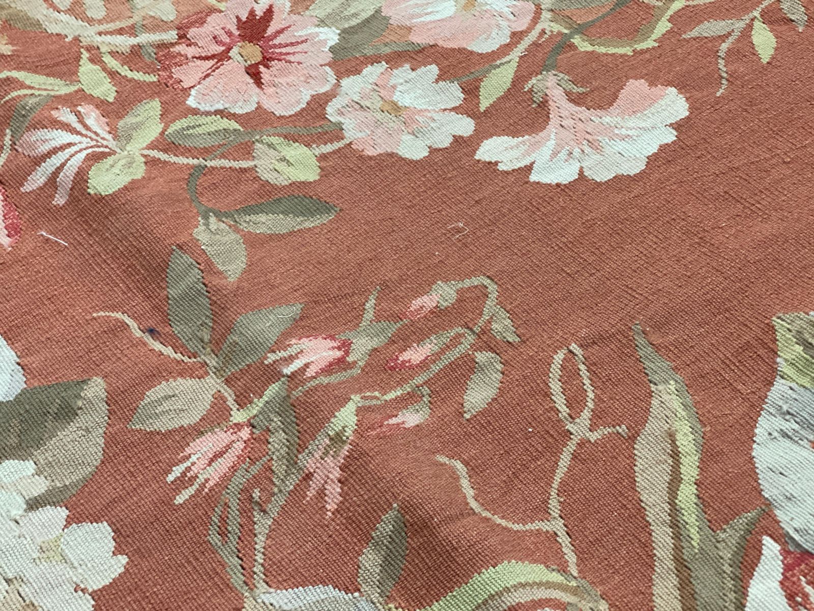 Rust Brown Carpet Aubusson Square Rug Handwoven Wool Needlepoint Livingroom Rug photo Textiles