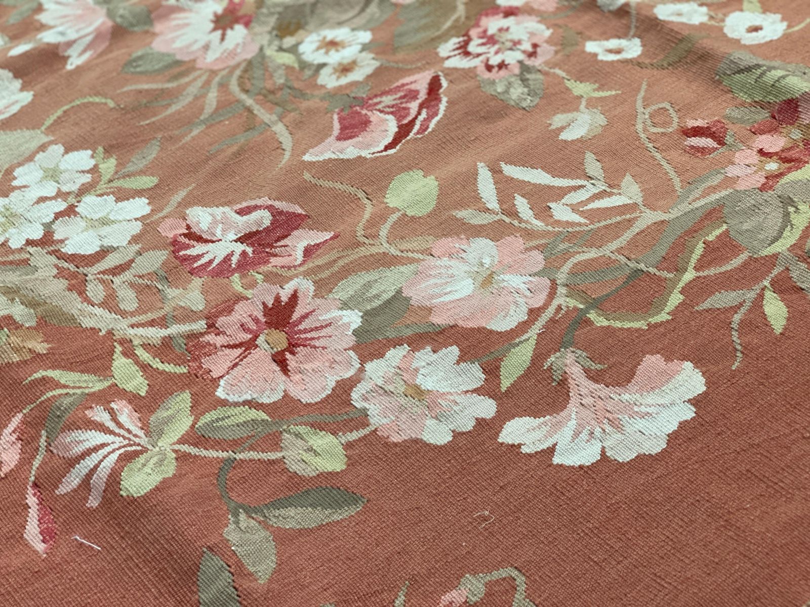 Rust Brown Carpet Aubusson Square Rug Handwoven Wool Needlepoint Livingroom Rug photo 4297.0