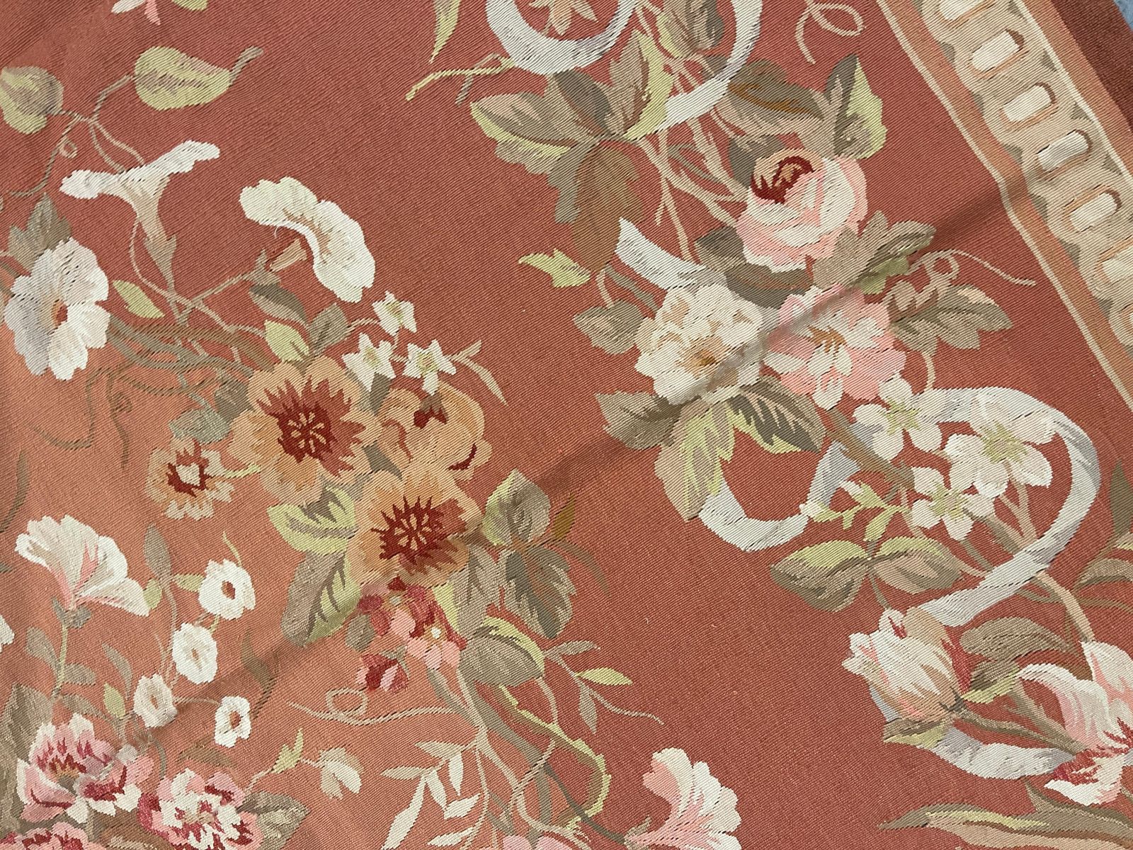 Rust Brown Carpet Aubusson Square Rug Handwoven Wool Needlepoint Livingroom Rug photo buy