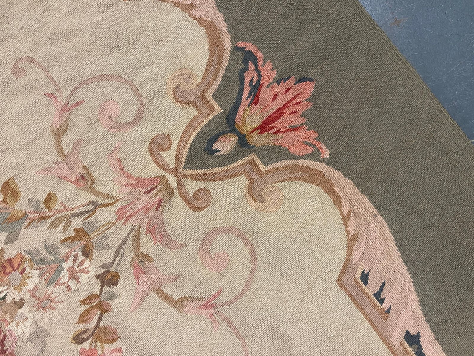 Traditional Green Baige Rug Carpet Aubusson Style Area Rug Wool Handwoven Runner photo Textiles