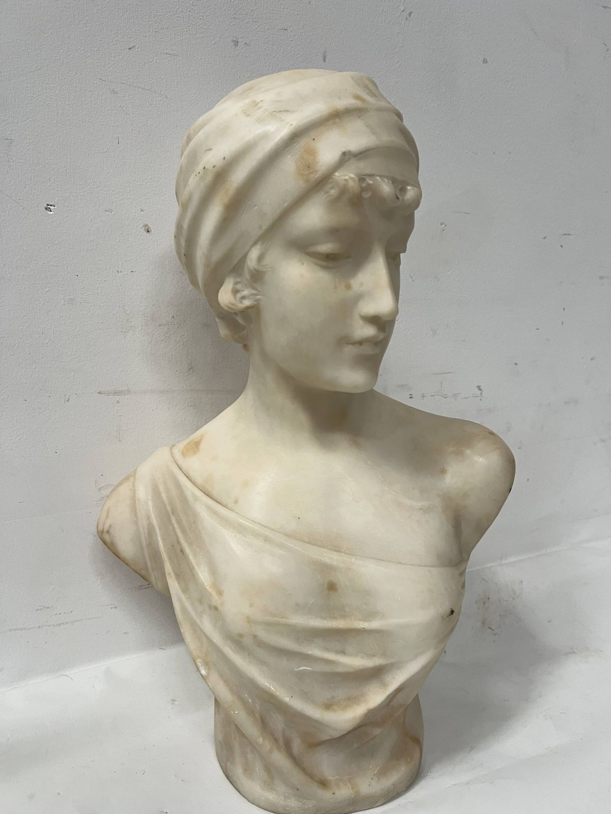 Marble Group Sculpted With A Bust Of A Young Woman, 20th Century photo for sale