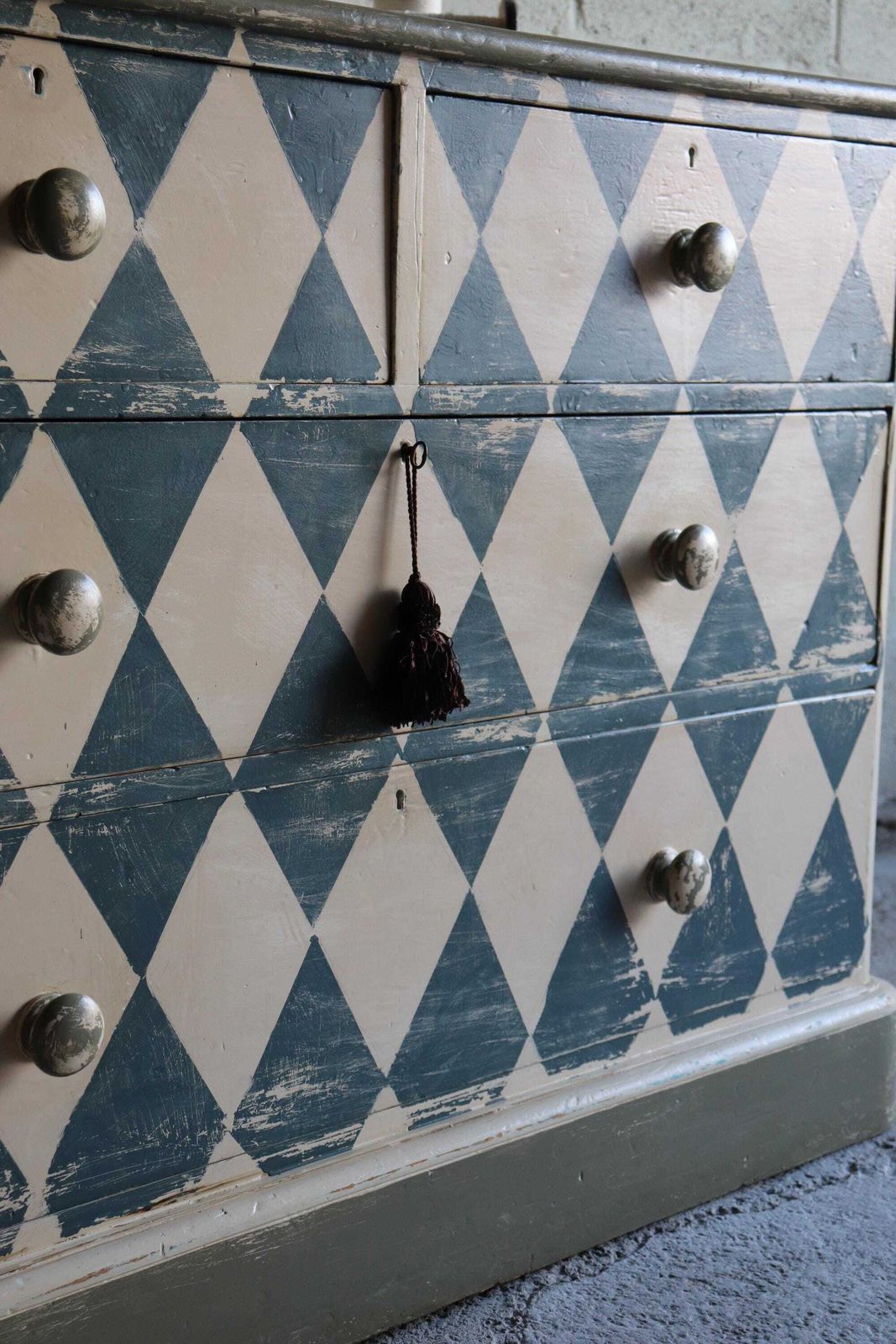 Substantial Harlequin Painted And Distressed Victorian Pine Dresser Or Chest Of Drawers photo for sale