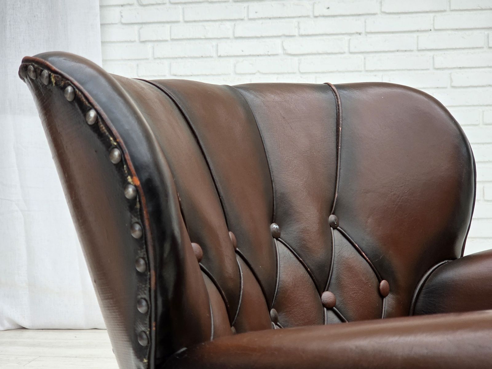 1930s, Danish Armchair, Brown Furniture Leather, Velour. photo vintage