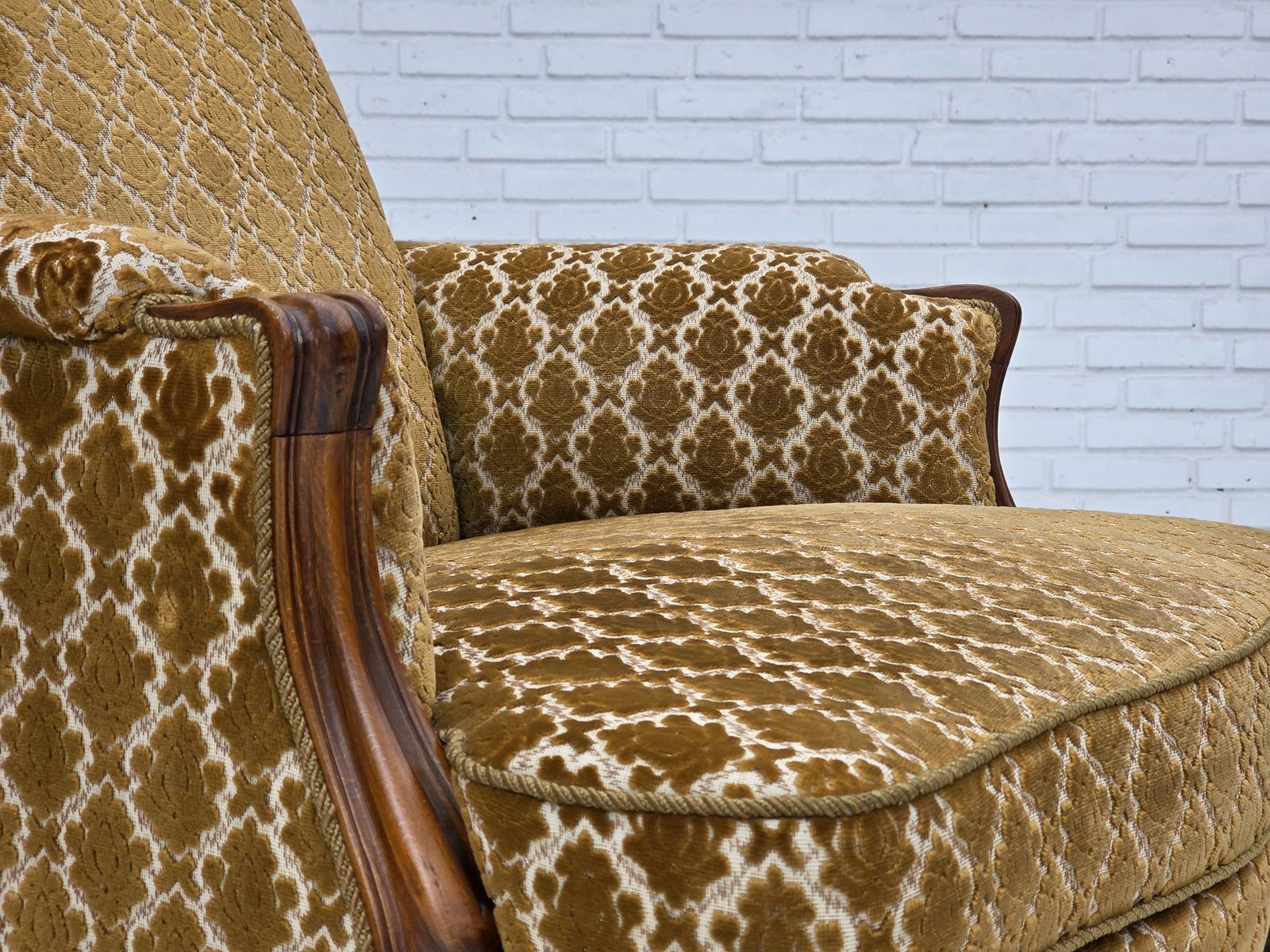 1950s, Danish Relax Chair, Furniture Velour, Carved Ash Wood. photo Furniture