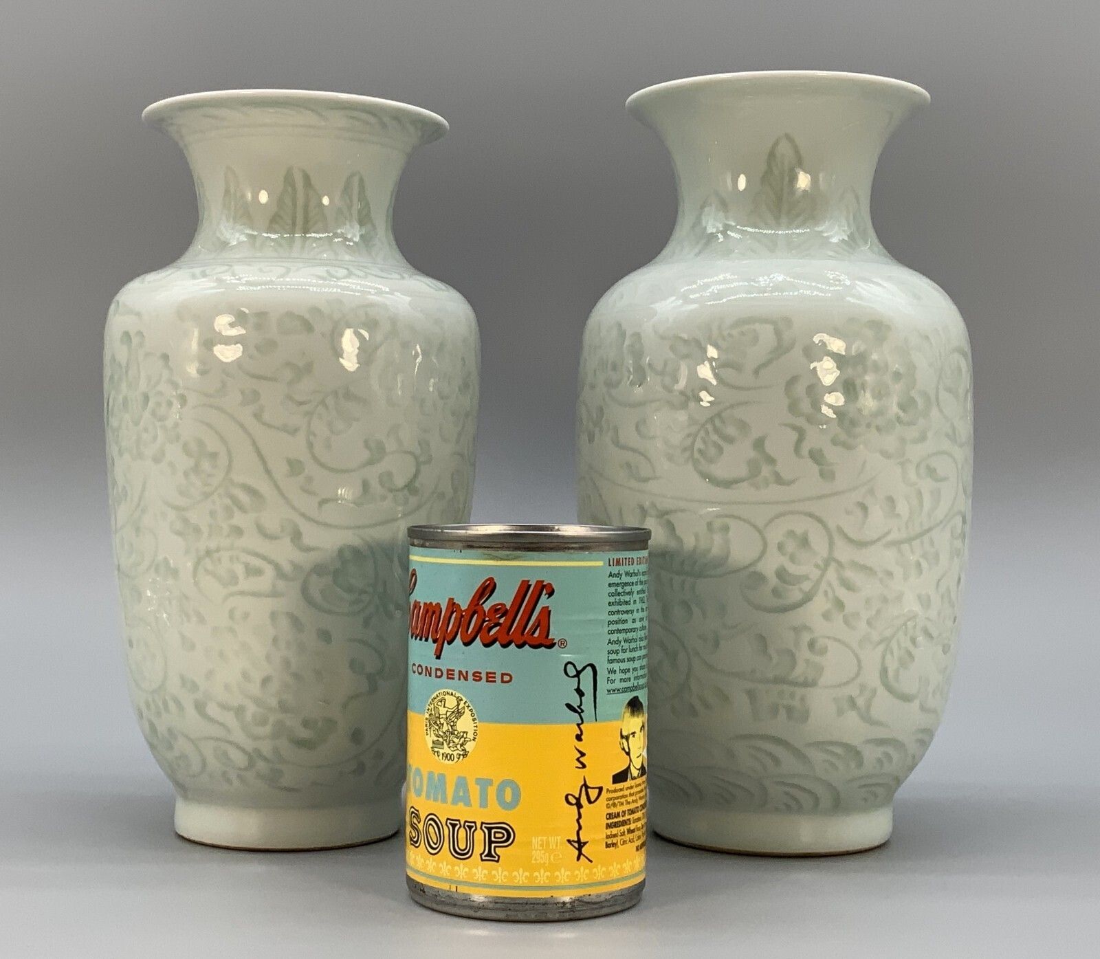 Pair Chinese Meiping Vases Carved Celadon Pale Green Qianlong Mark 20th Century photo furniture