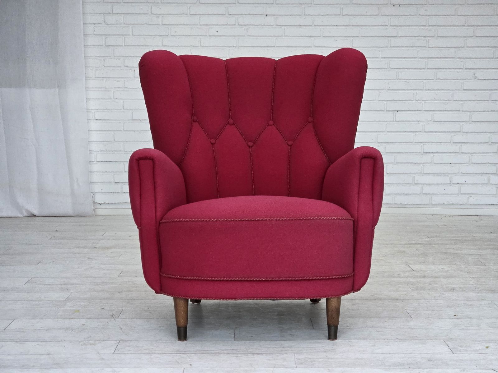 photo furniture 1960s, Danish Armchair, Furniture Wool, Beech Wood Legs.
