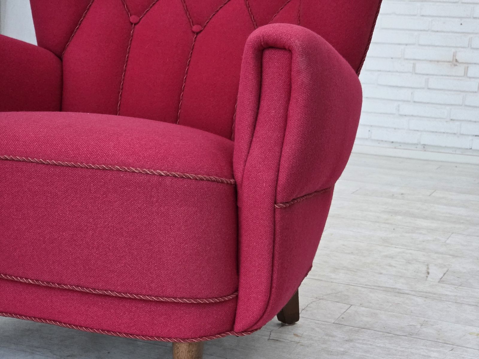 photo for sale 1960s, Danish Armchair, Furniture Wool, Beech Wood Legs.
