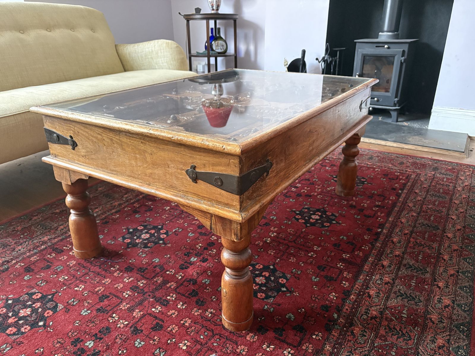 Antique Indian Reclaimed Palace Carved Teak Coffee Table