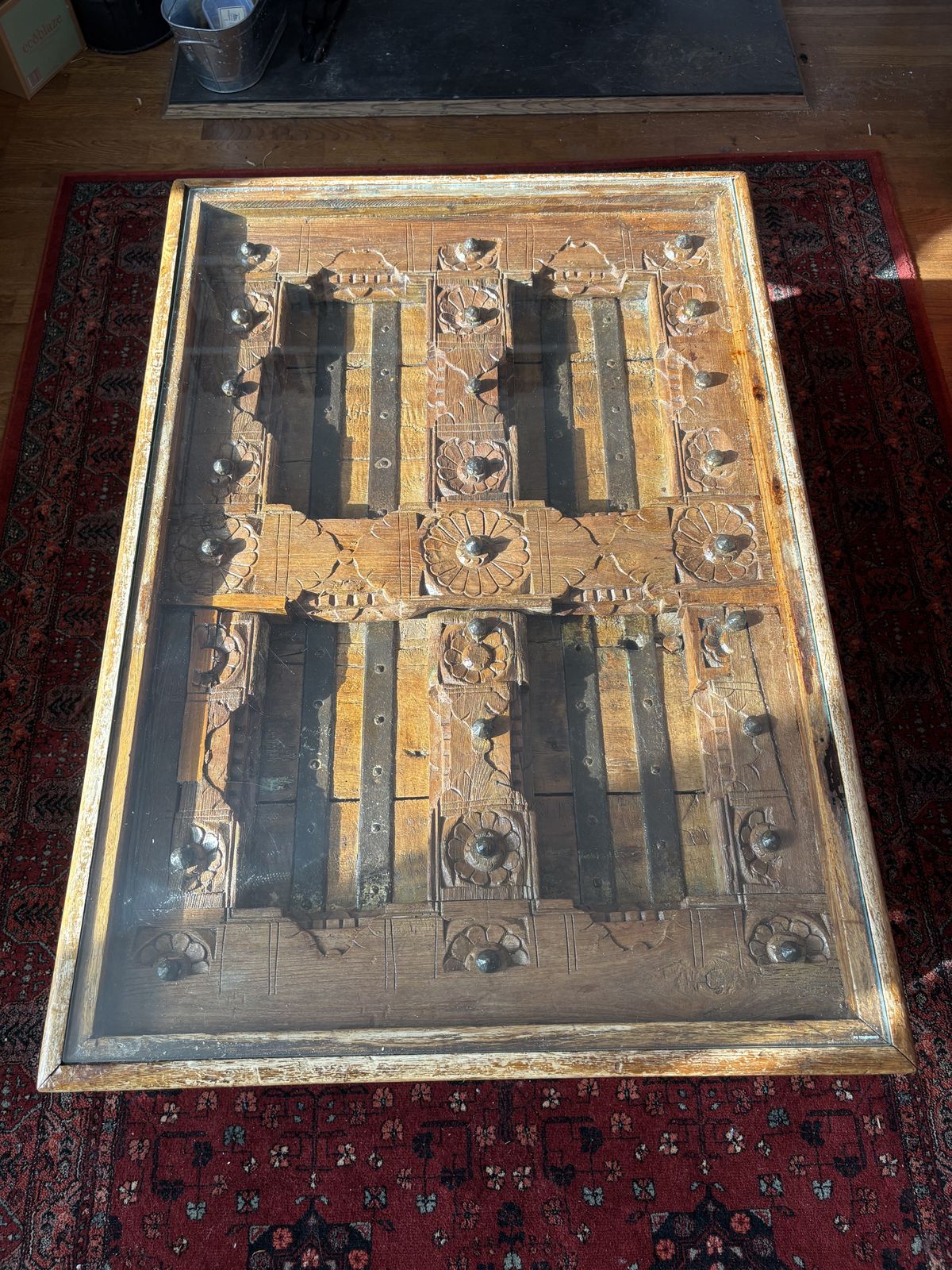 Antique Indian Reclaimed Palace Carved Teak Coffee Table photo vintage