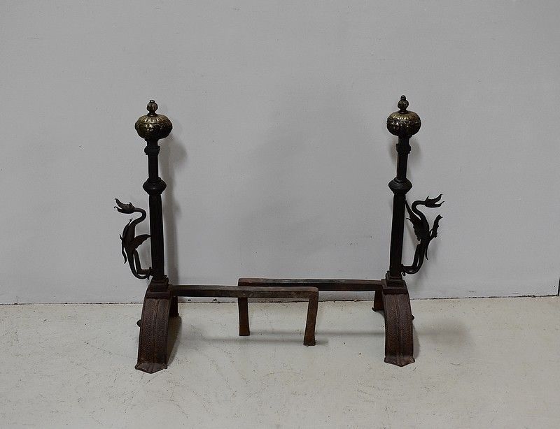 Pair Of Andirons Castles 18th photo for sale