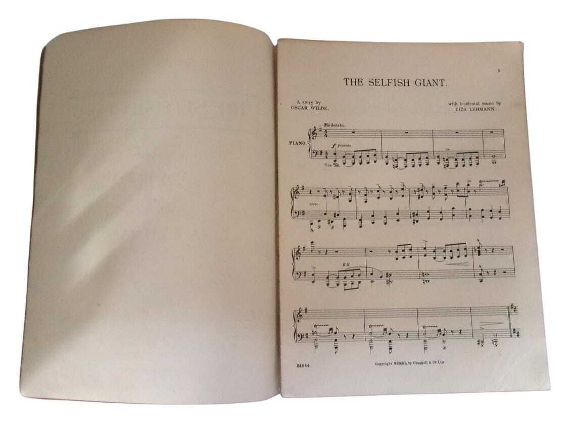 1911 Rare Oscar Wilde Sheet Music, The Selfish Giant Music By Liza Lehmann 1st Edition With Wrappers photo for sale
