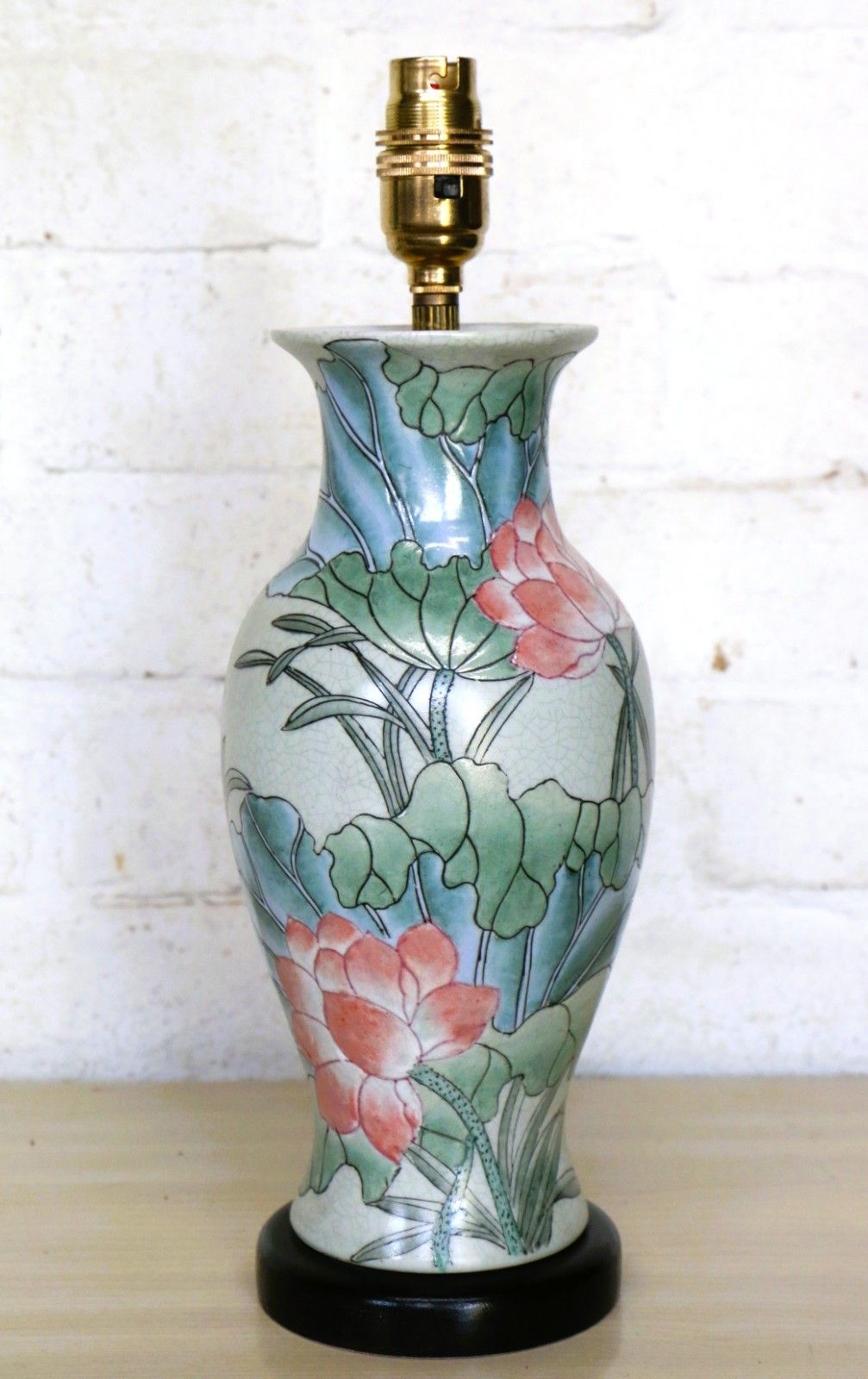 Vintage Table Lamp Carlos Remes Water Lily Oriental Chinese Ceramic Vase photo furniture