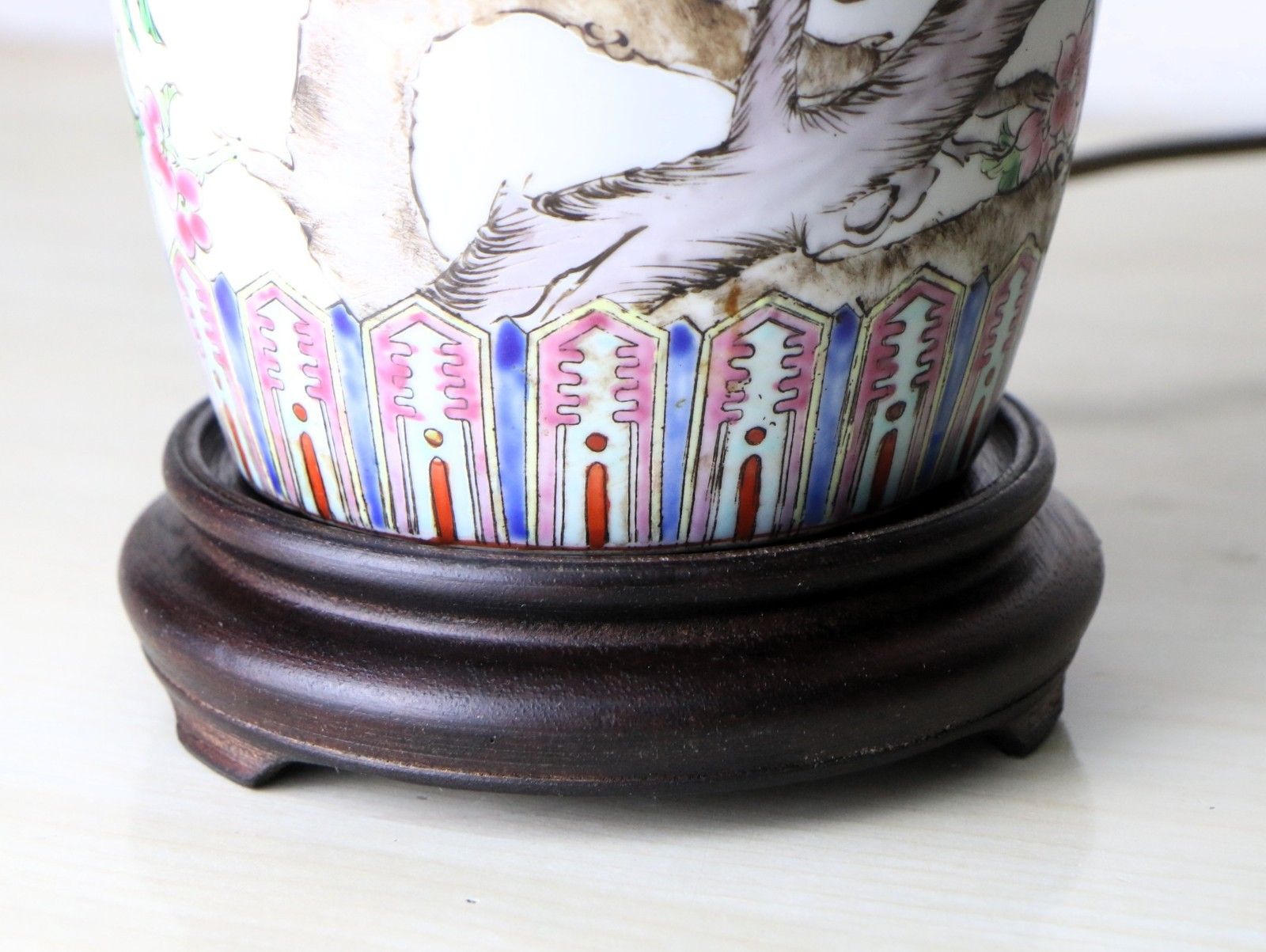 Vintage Table Lamp Carlos Remes Chinese Swallows Oriental Chinese Ceramic Vase photo vintage