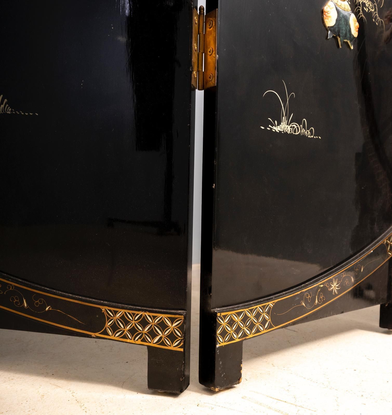 Chinese Export Black Lacquer And Mother Of Pearl Folding Screen Mid 20th Century photo furniture
