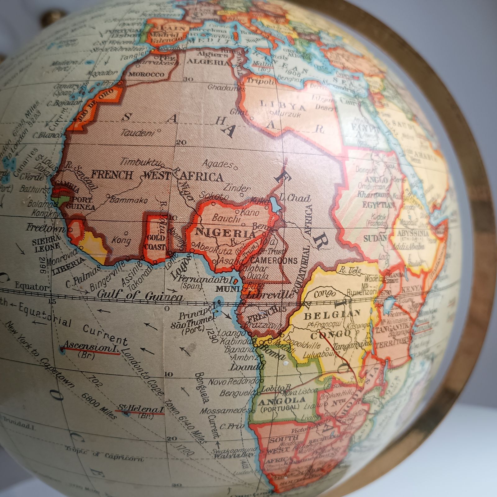 Art Deco Geographia 1947 10 Inch Globe: Final Year Of British Raj, Bakelite Jelly Mold Base, Steamer Routes photo buy