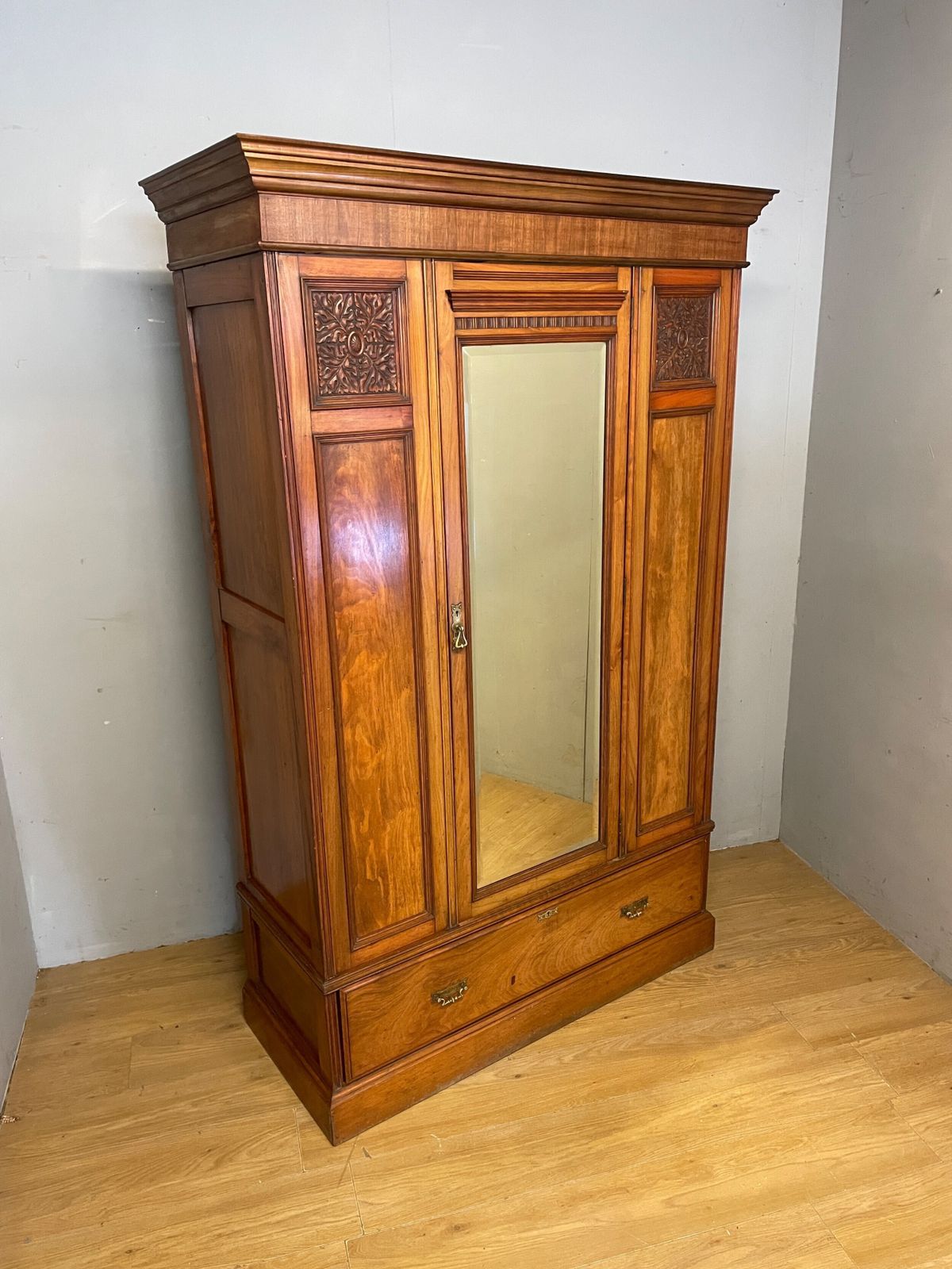 Late C19th Arts And Crafts Satin Walnut Wardrobe