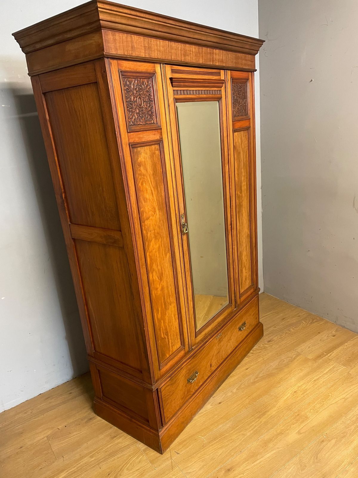 Late C19th Arts And Crafts Satin Walnut Wardrobe photo furniture