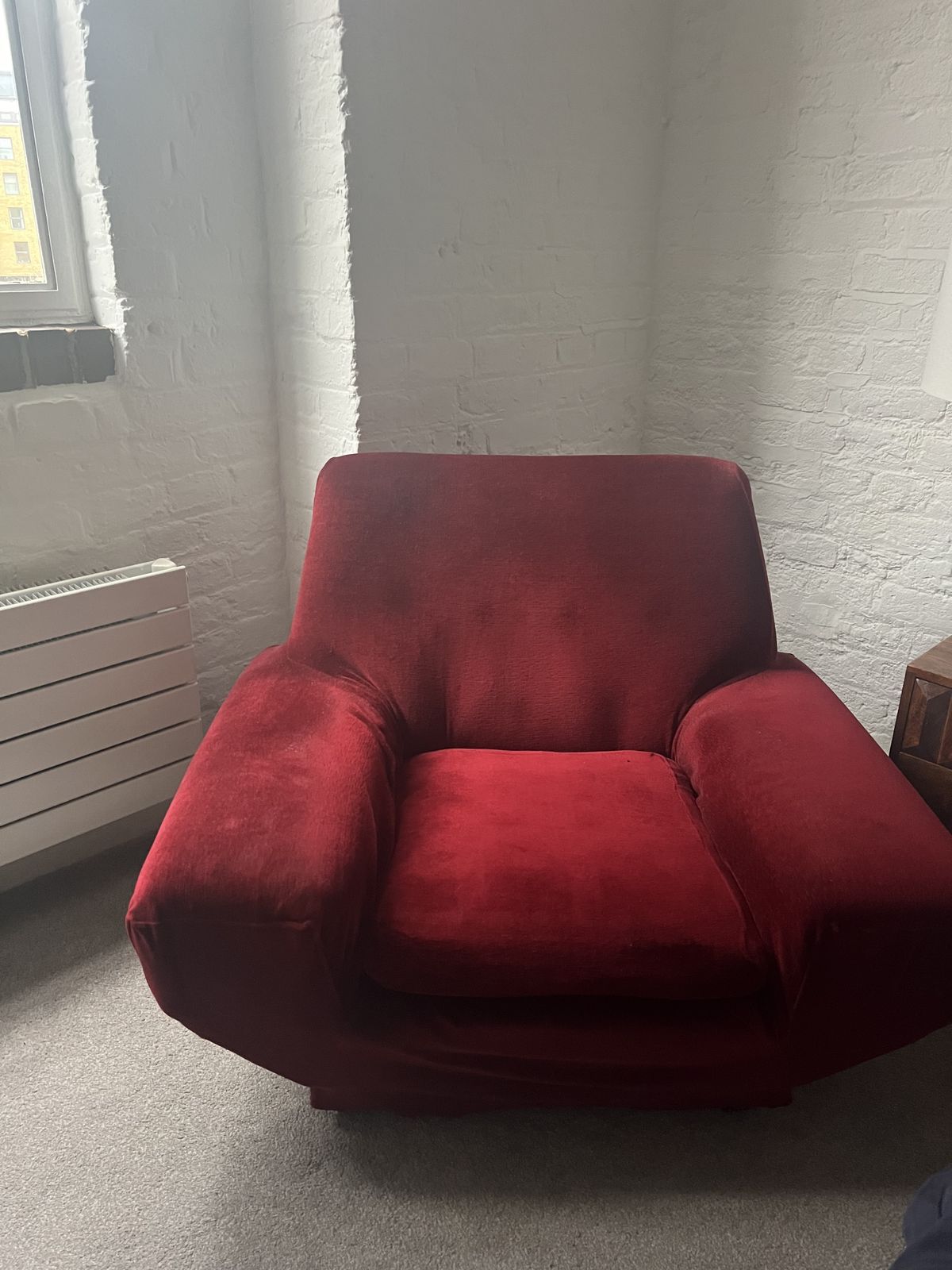 1970s Vintage Red Velour Armchair | Mid Century | Accent Seat photo furniture