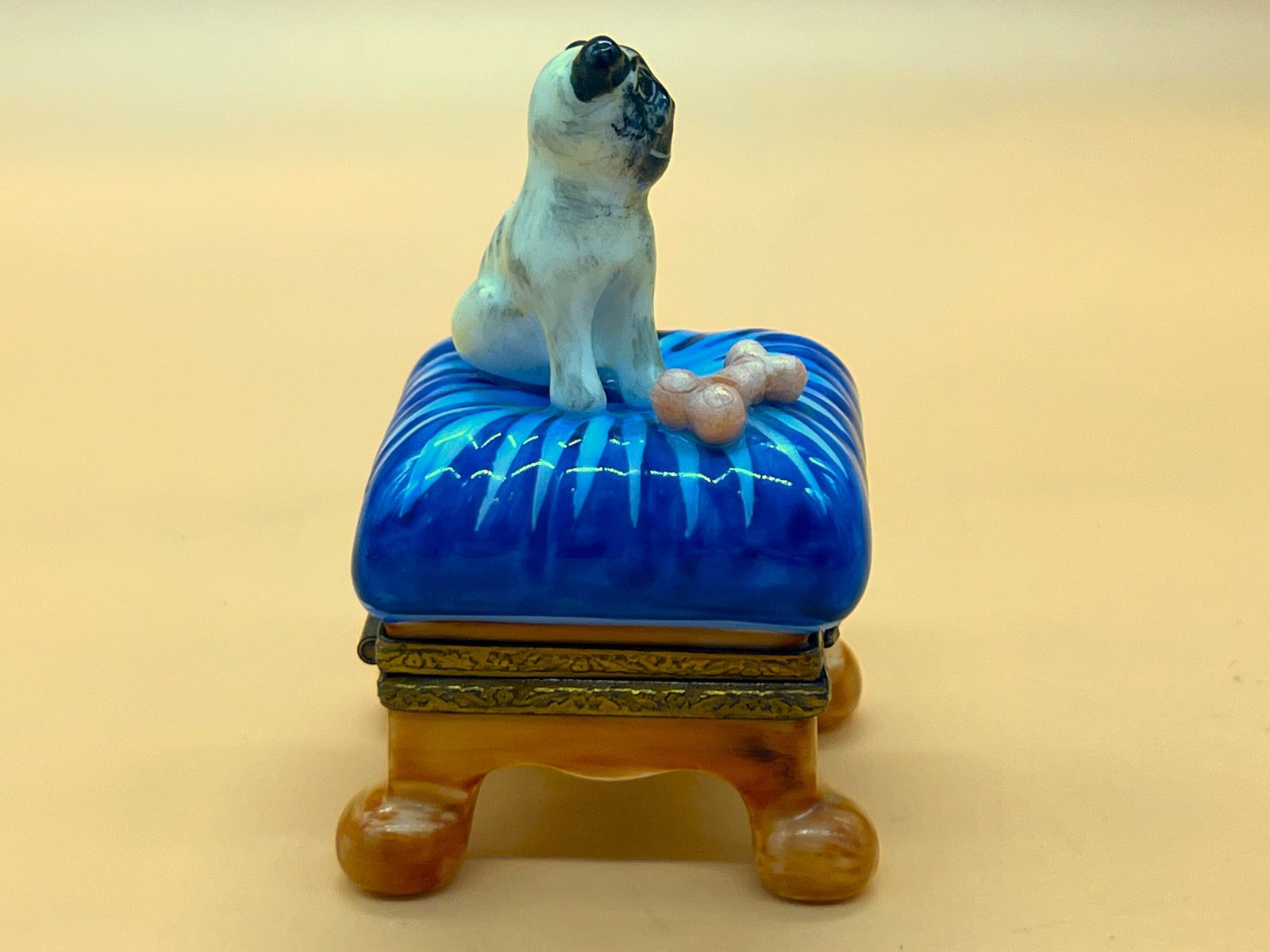 Dubarry Limoges Porcelain France Pug Dog With Bone Shaped Hinged Trinket / Jewelry Box. photo furniture