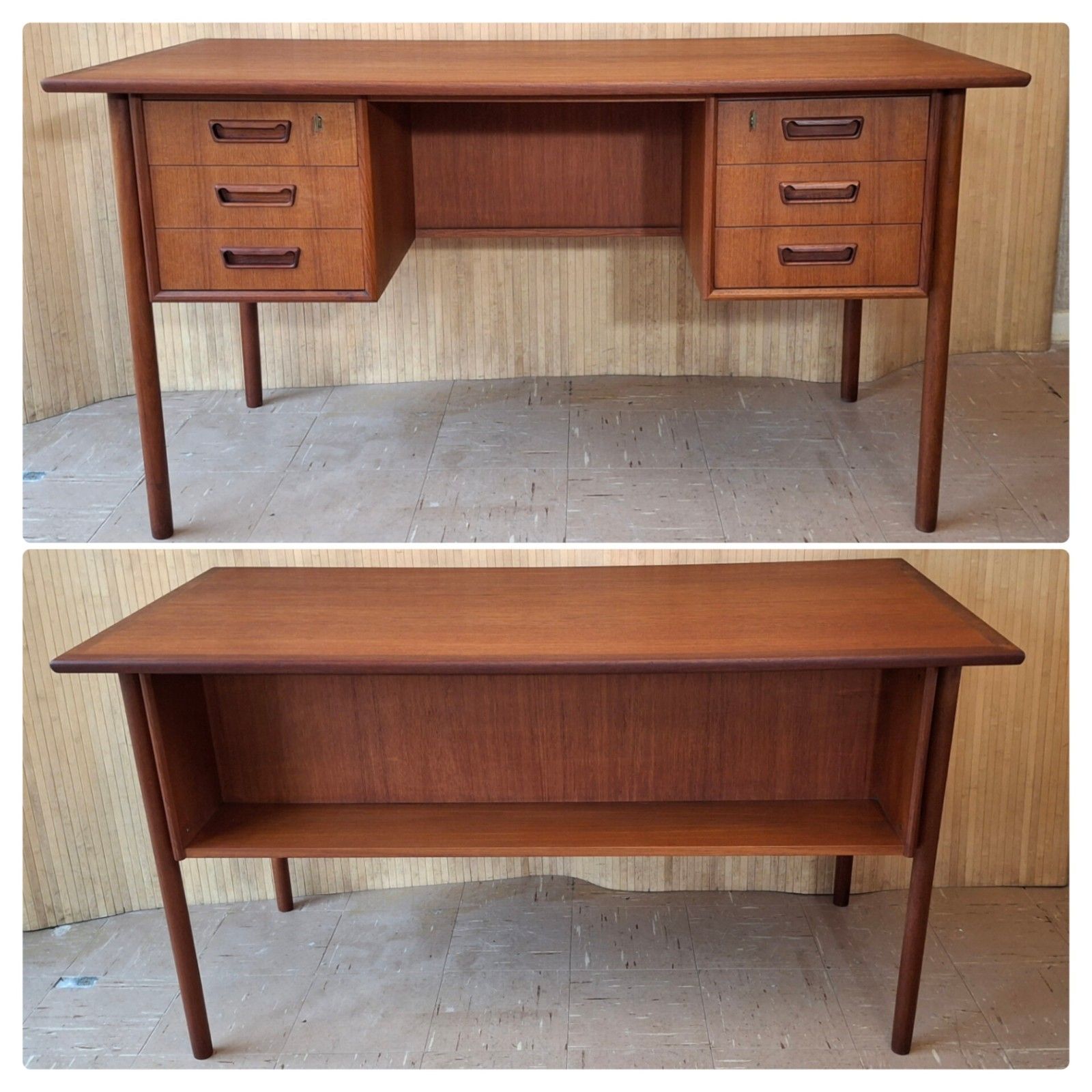 Fab 60s Mid Century Modern Danish Gunner Nielsen Tibergaard Teak Desk W/ 2 Keys