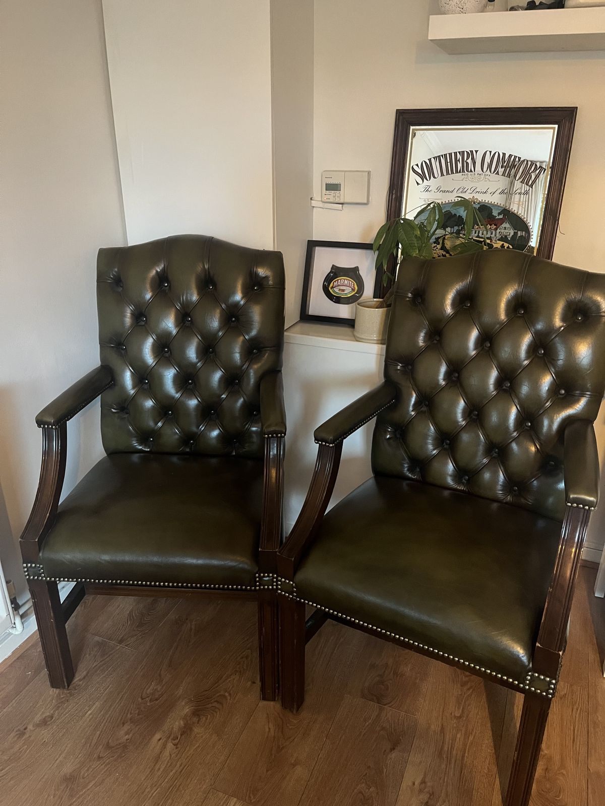#2 Exceptional Vintage Dark Green Leather Gainsborough Carver Armchair With Classic Chesterfield Buttoning