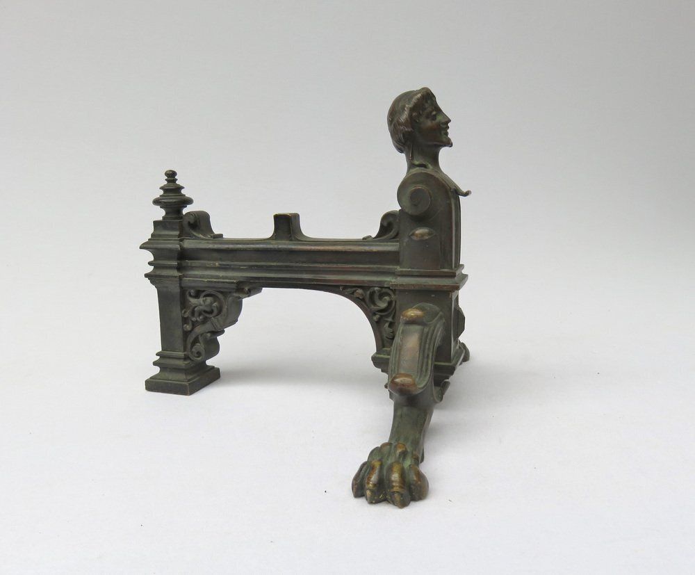 Historicist Bronze Andirons, 19th Century, Set Of 2 photo for sale