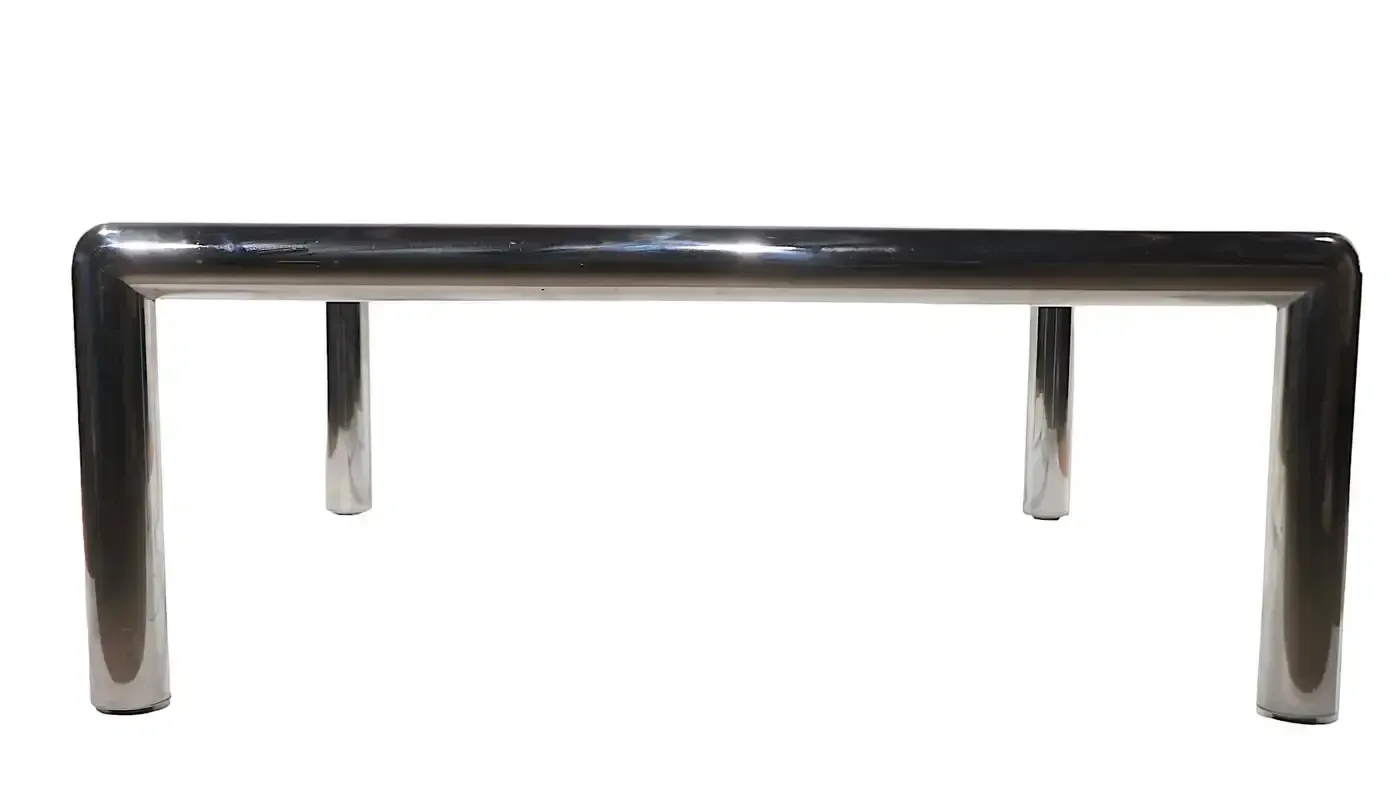 photo furniture 1970s, Italian, Designed By John Mascheroni For Vecta, Each With An Inset Glass Top, On A Tubular Chrome Frame