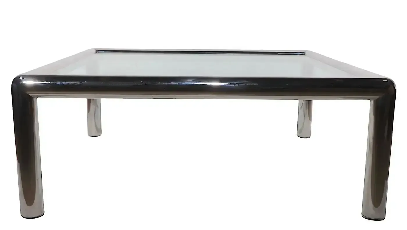 photo for sale 1970s, Italian, Designed By John Mascheroni For Vecta, Each With An Inset Glass Top, On A Tubular Chrome Frame