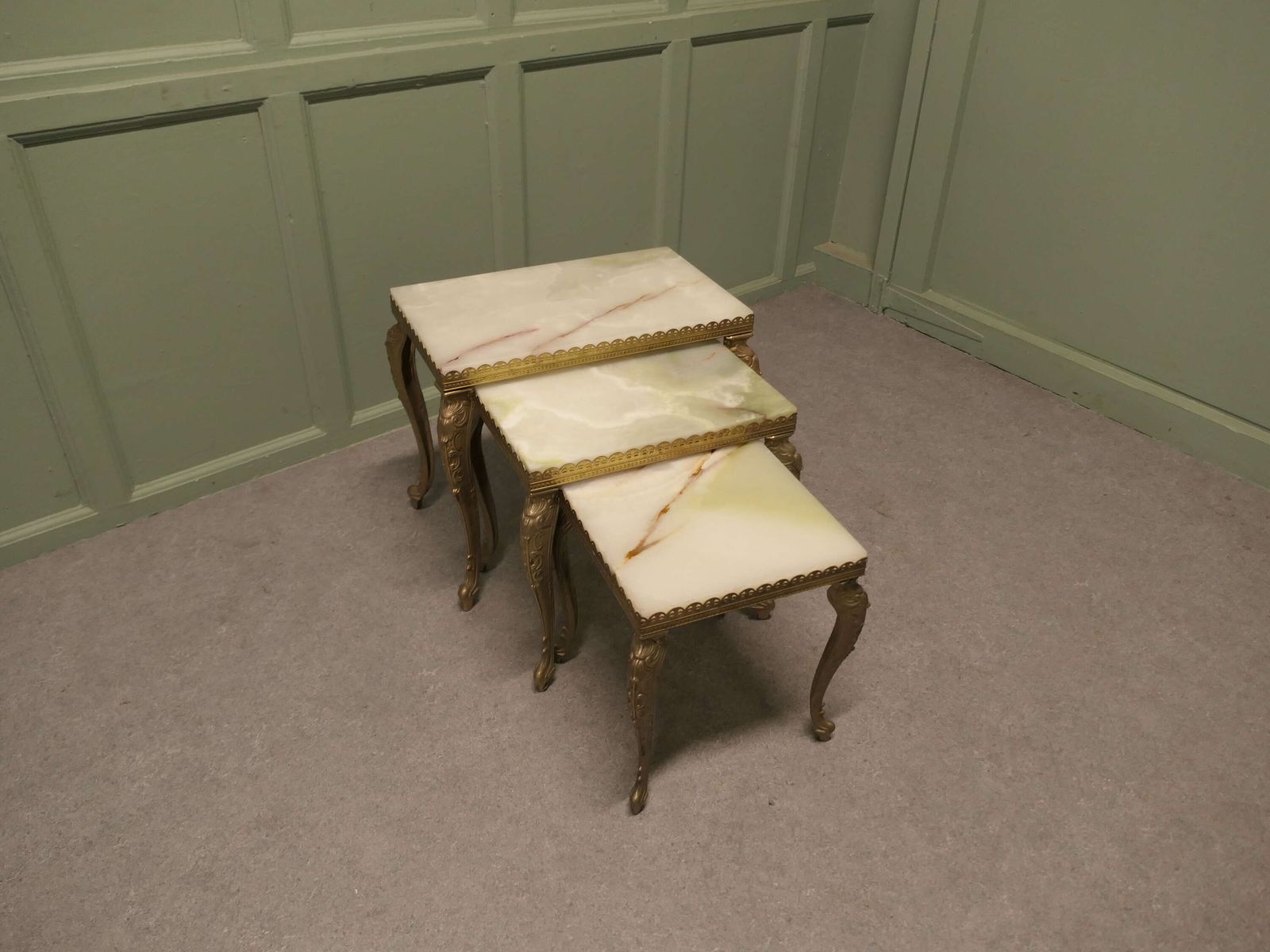 Nest Of 3 Brass And Marble Topped Tables This Is A Very Attractive Set photo furniture
