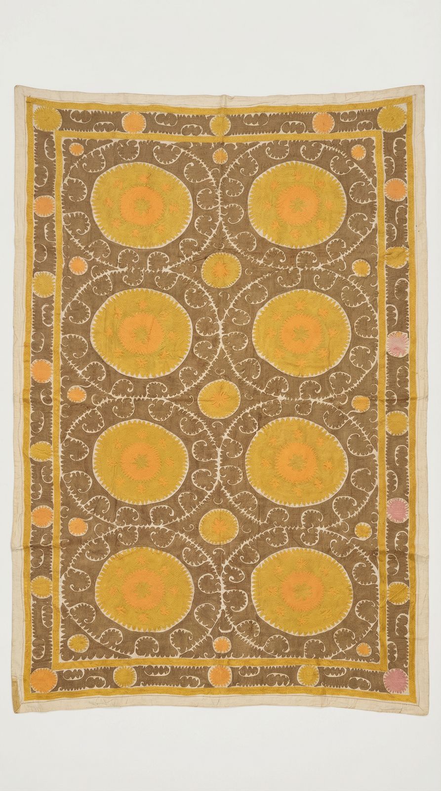 Decorative Suzani Embroidery | Mustard Brown Living Room Wall Hanging 6'11'' X 10'3''