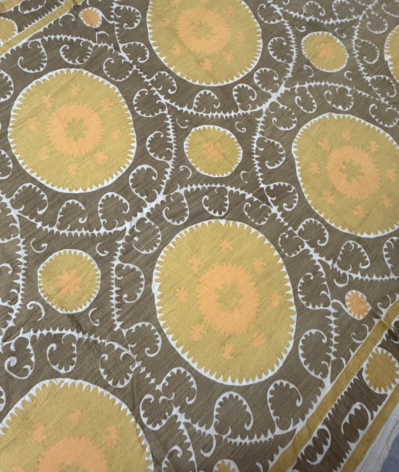 Decorative Suzani Embroidery | Mustard Brown Living Room Wall Hanging 6'11'' X 10'3'' photo furniture