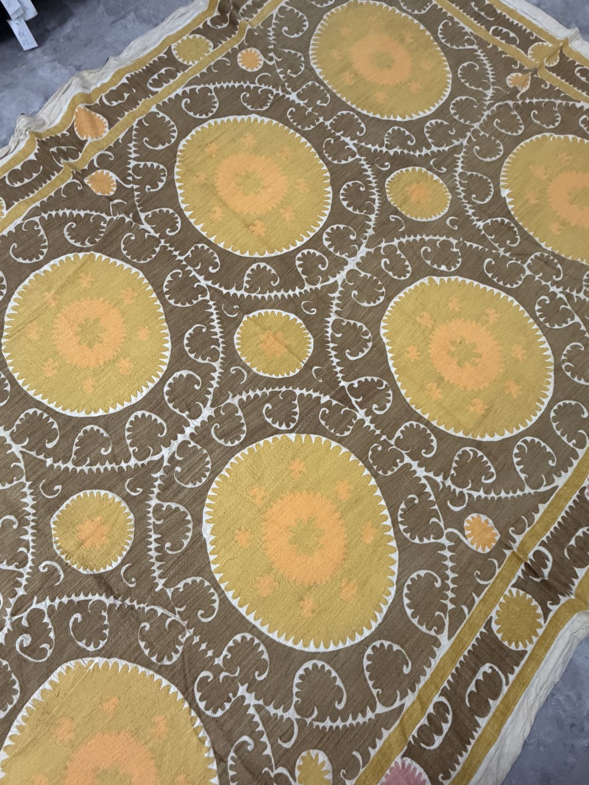 Decorative Suzani Embroidery | Mustard Brown Living Room Wall Hanging 6'11'' X 10'3'' photo buy