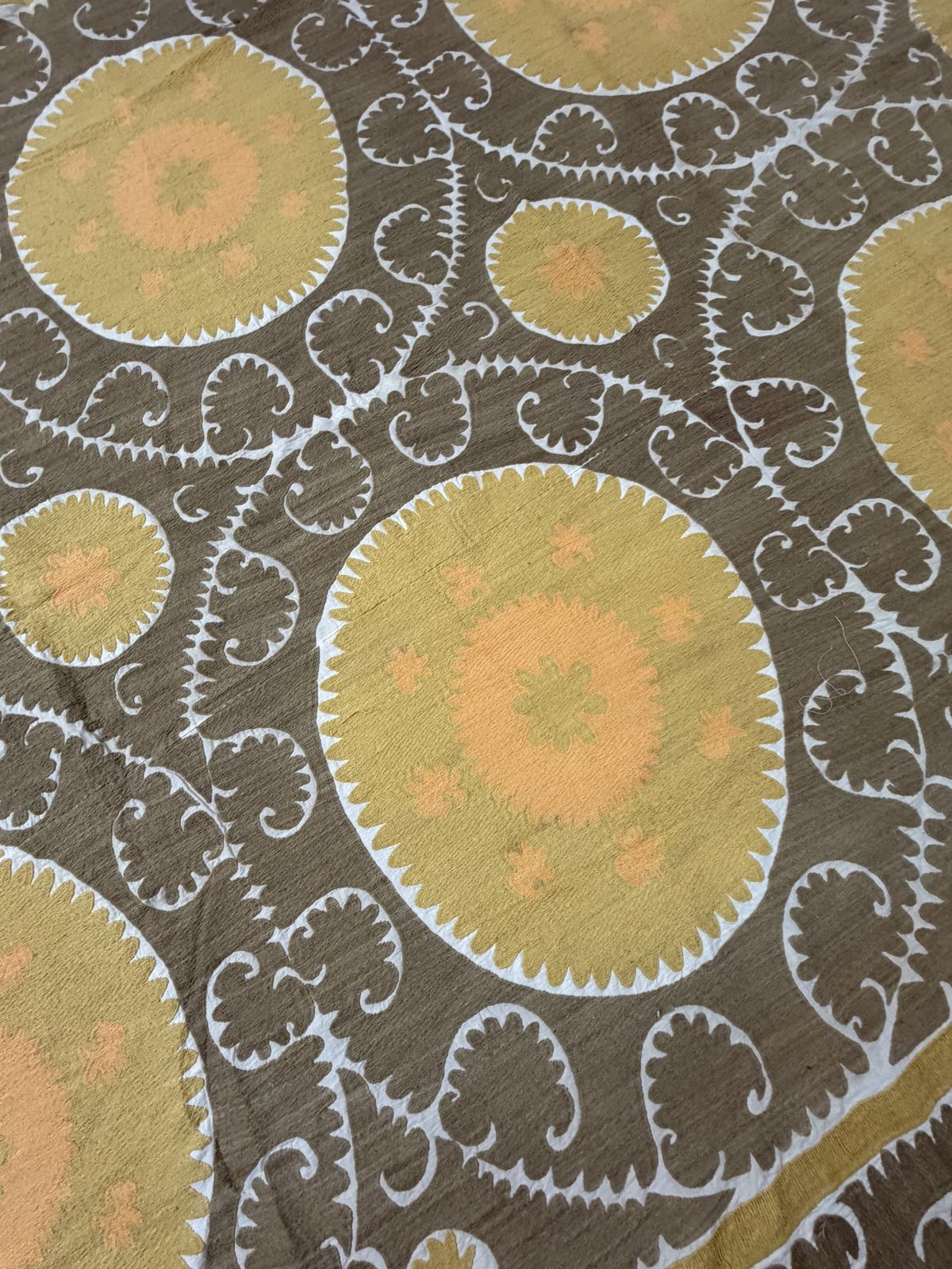 photo for sale Decorative Suzani Embroidery | Mustard Brown Living Room Wall Hanging 6'11'' X 10'3''