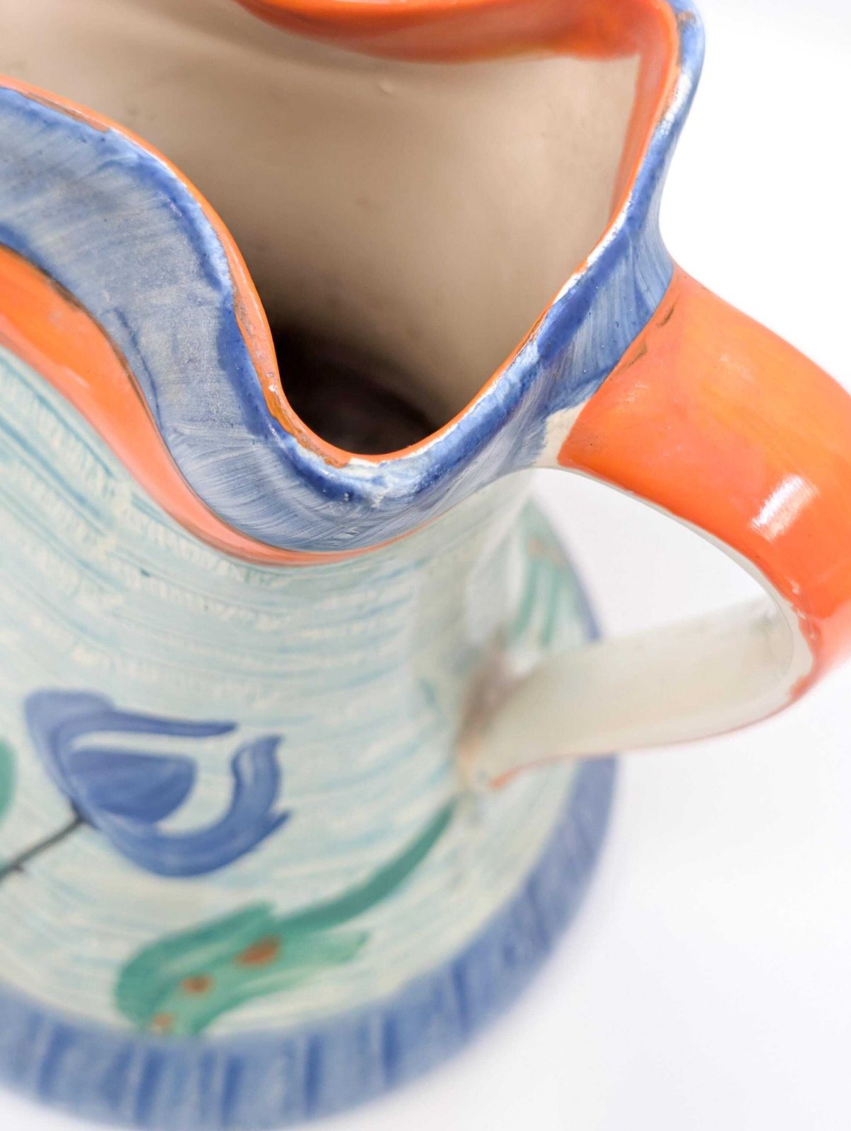 photo buy 1930’s Hand Painted Pinch Neck Jug, Pitcher Or Vase In Blue Tulip Design, Made By The Myott Pottery Of Stoke On Trent, England.