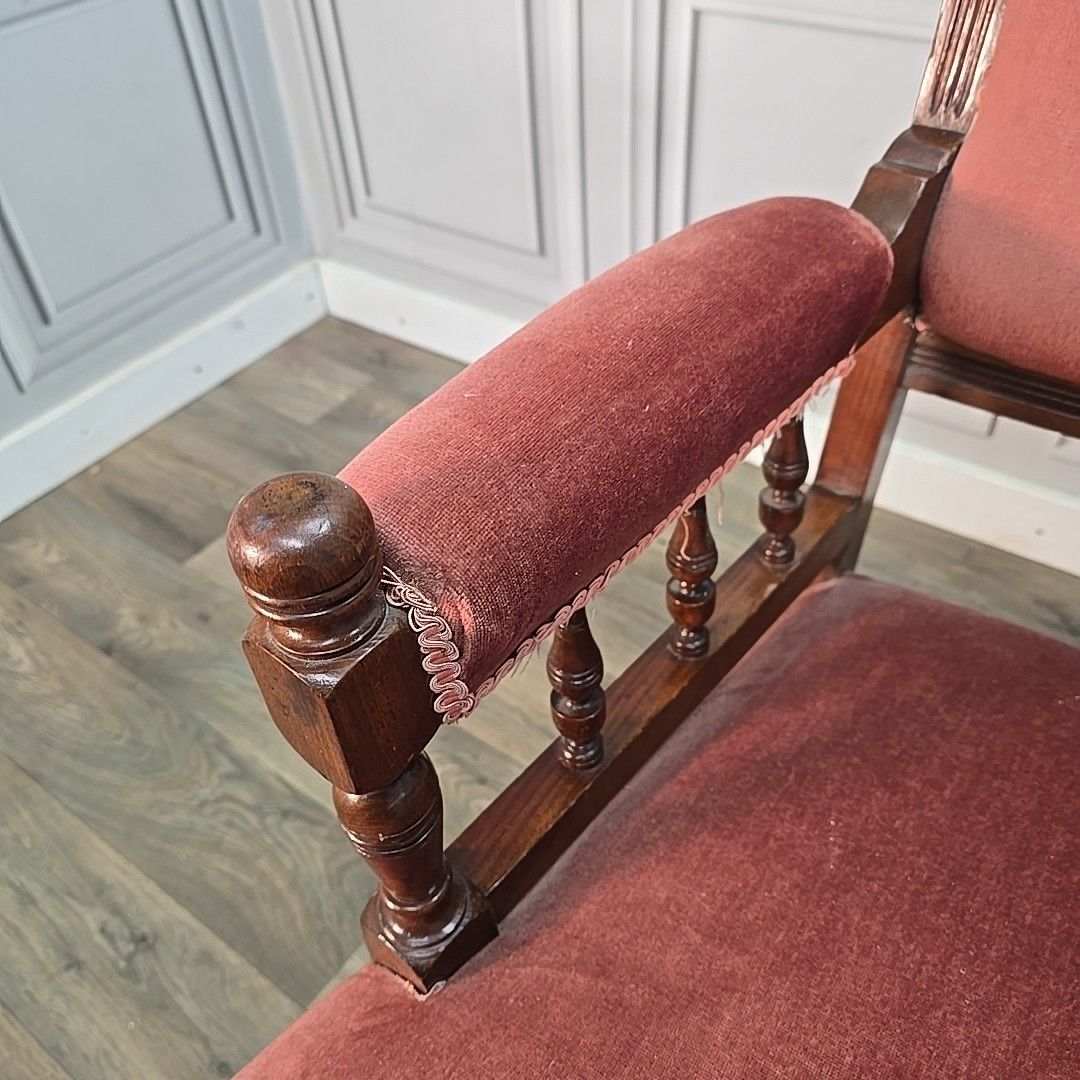 Antique Upholstered Armchair – Carved Mahogany Frame – Velvet Chair Edwardian photo vinterior