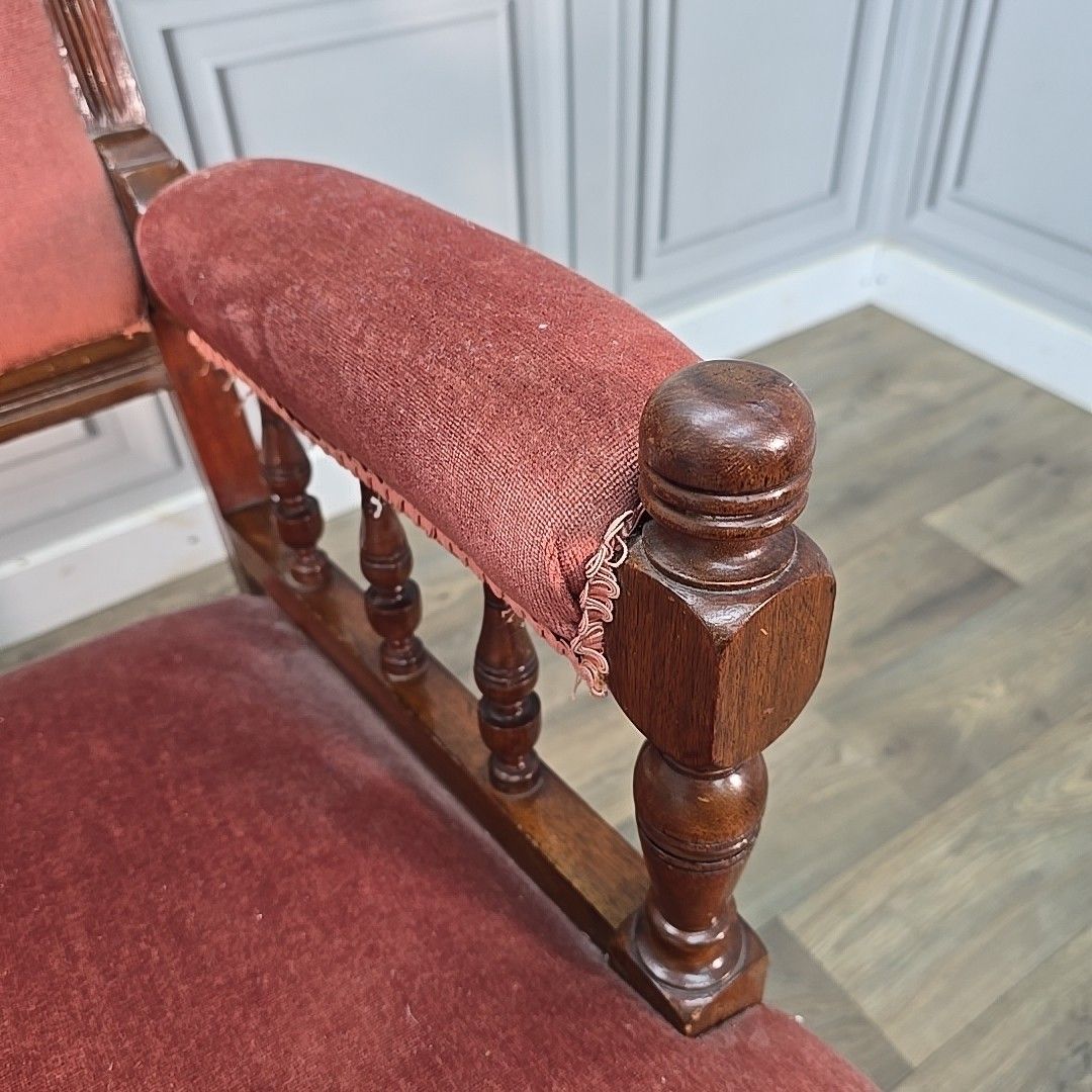 Antique Upholstered Armchair – Carved Mahogany Frame – Velvet Chair Edwardian photo buy