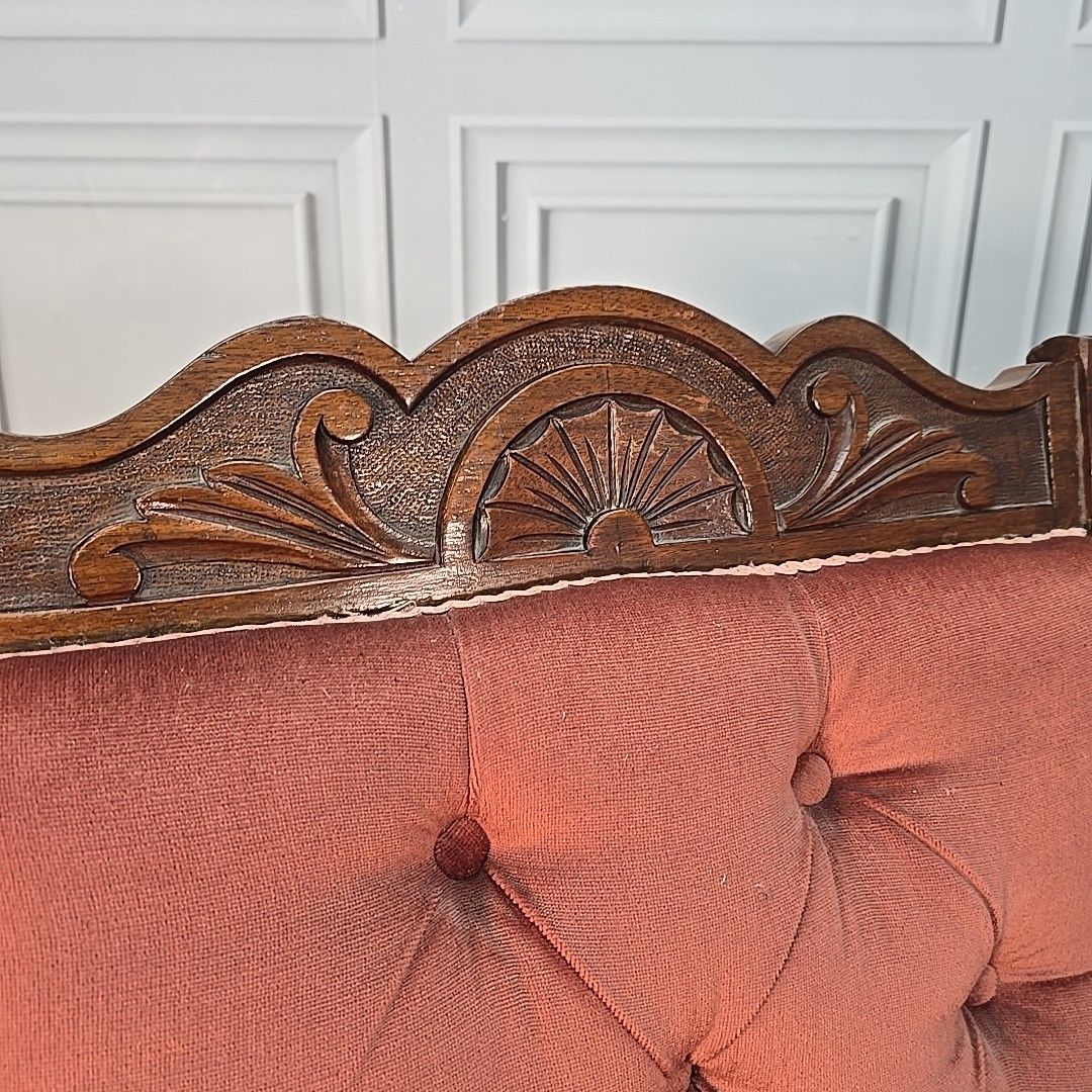 photo for sale Antique Upholstered Armchair – Carved Mahogany Frame – Velvet Chair Edwardian