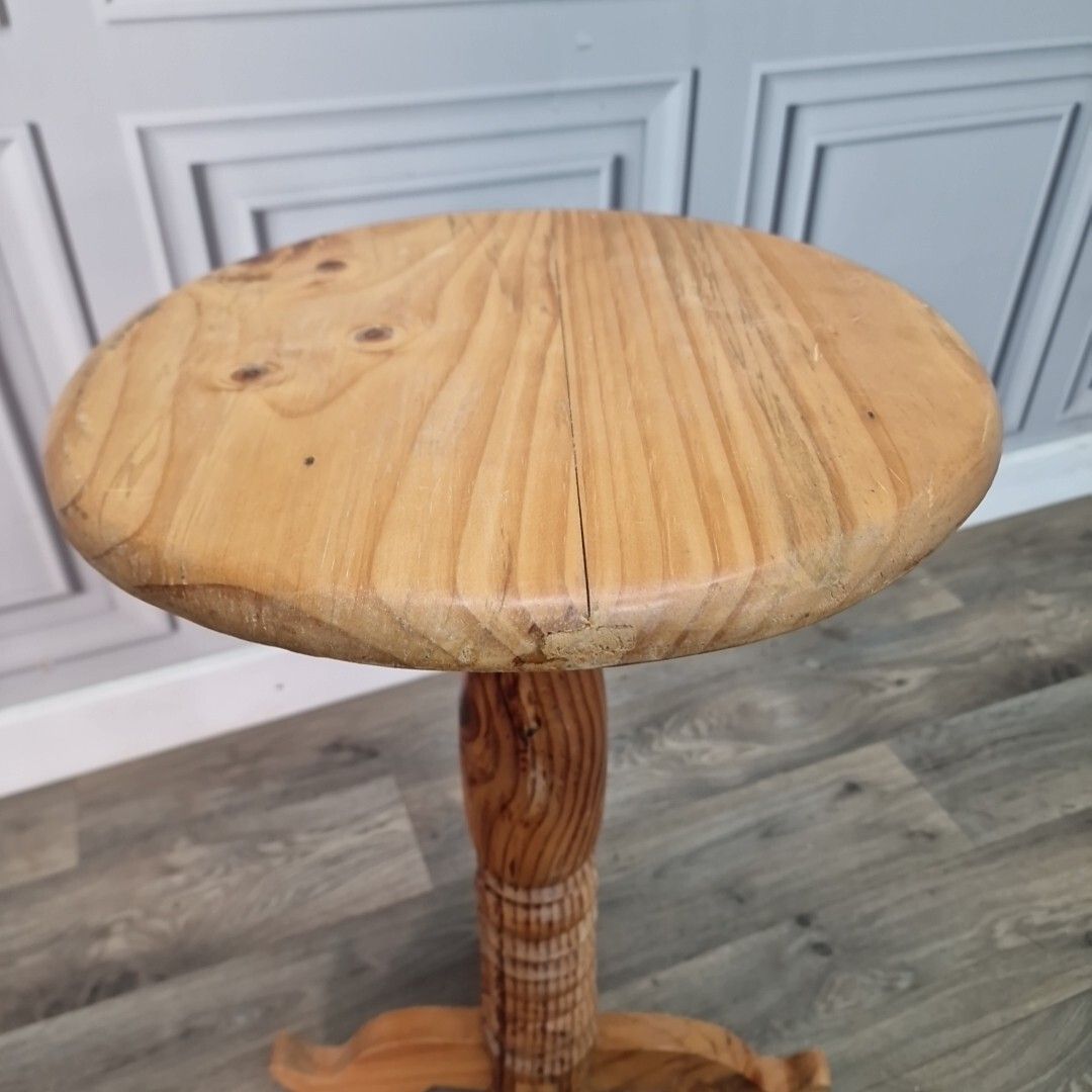 Vintage Side Wine Table Solid Wooden Round Rustic Ring Twist Pedestal Occasional photo buy